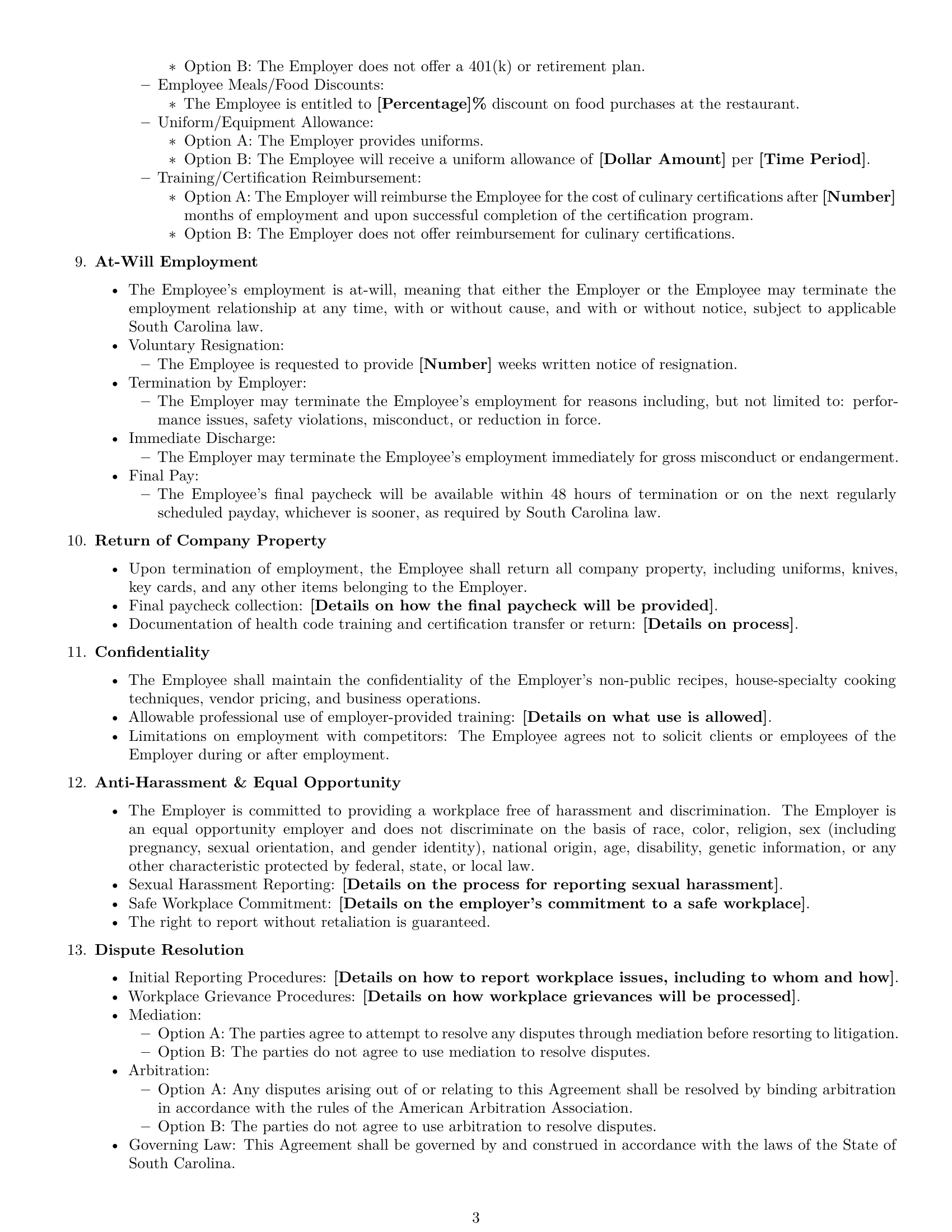Preview page 3 of Free South Carolina cook employment contract template