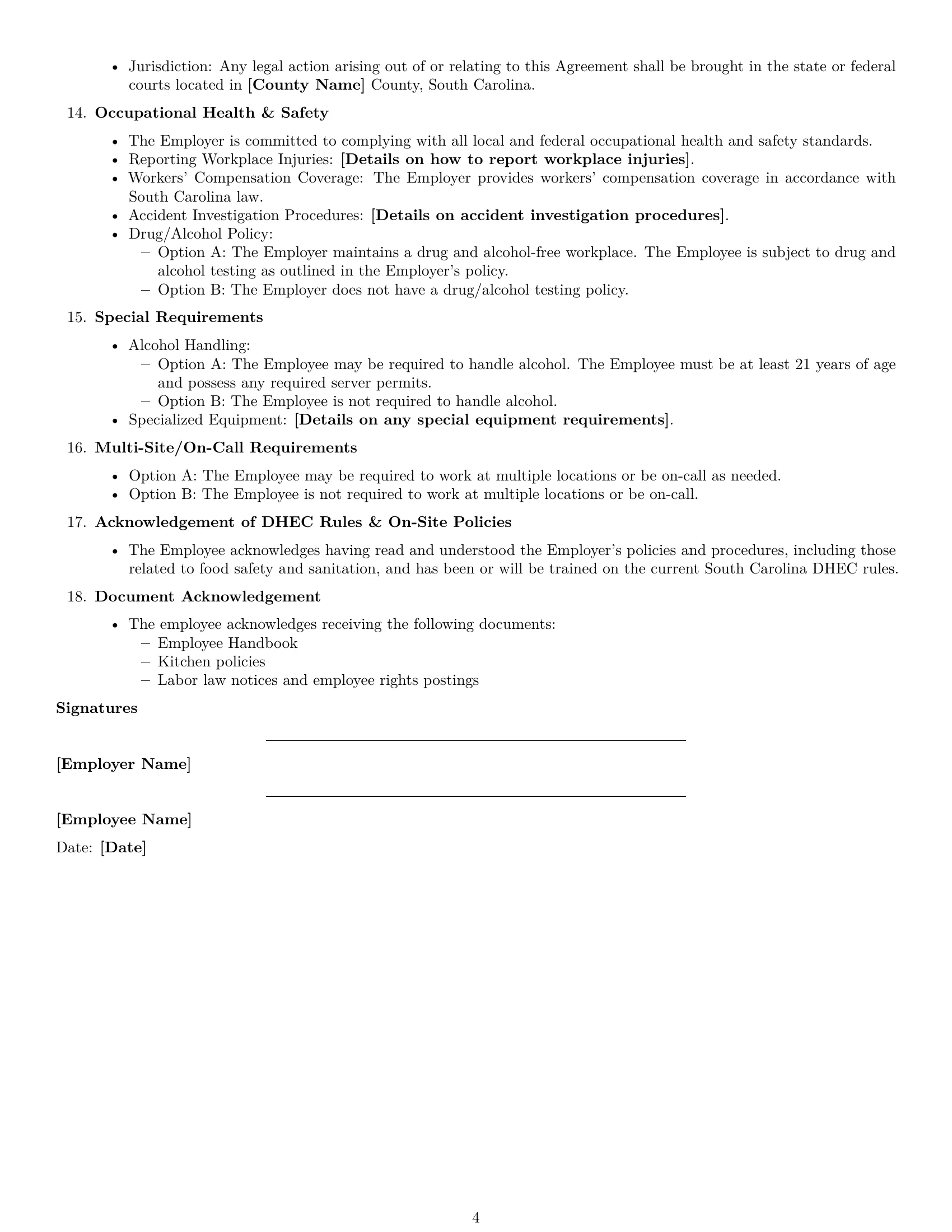 Preview page 4 of Free South Carolina cook employment contract template