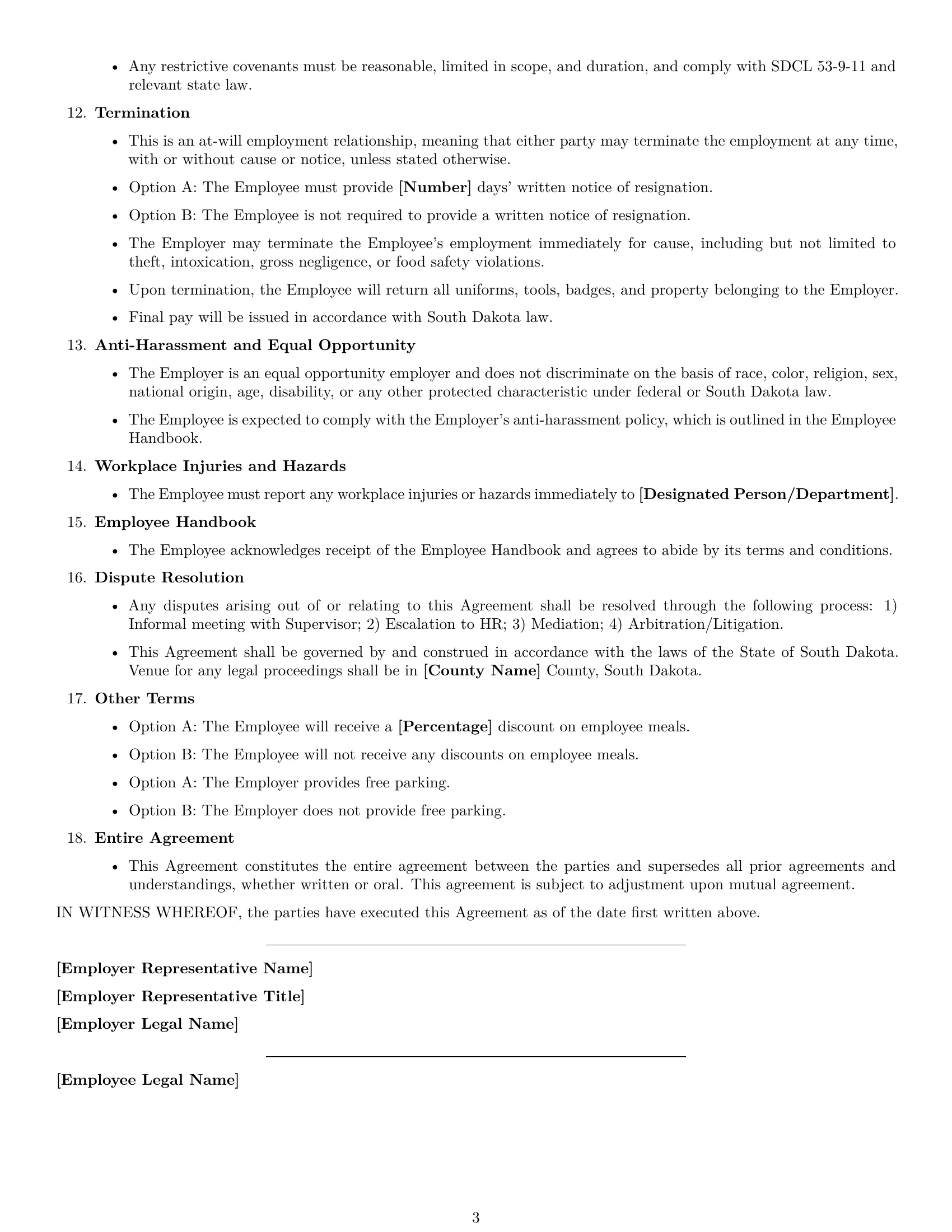 Preview page 3 of Free South Dakota cook employment contract template
