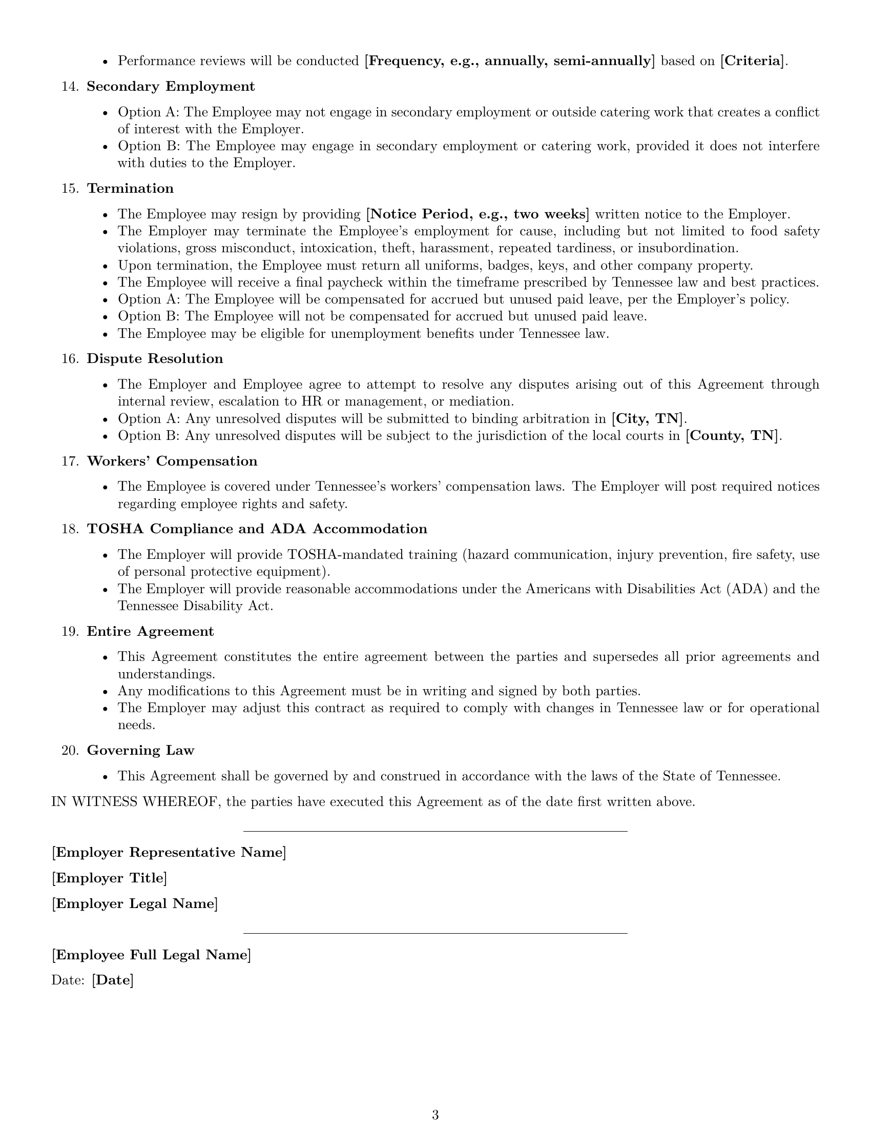 Preview page 3 of Free Tennessee cook employment contract template