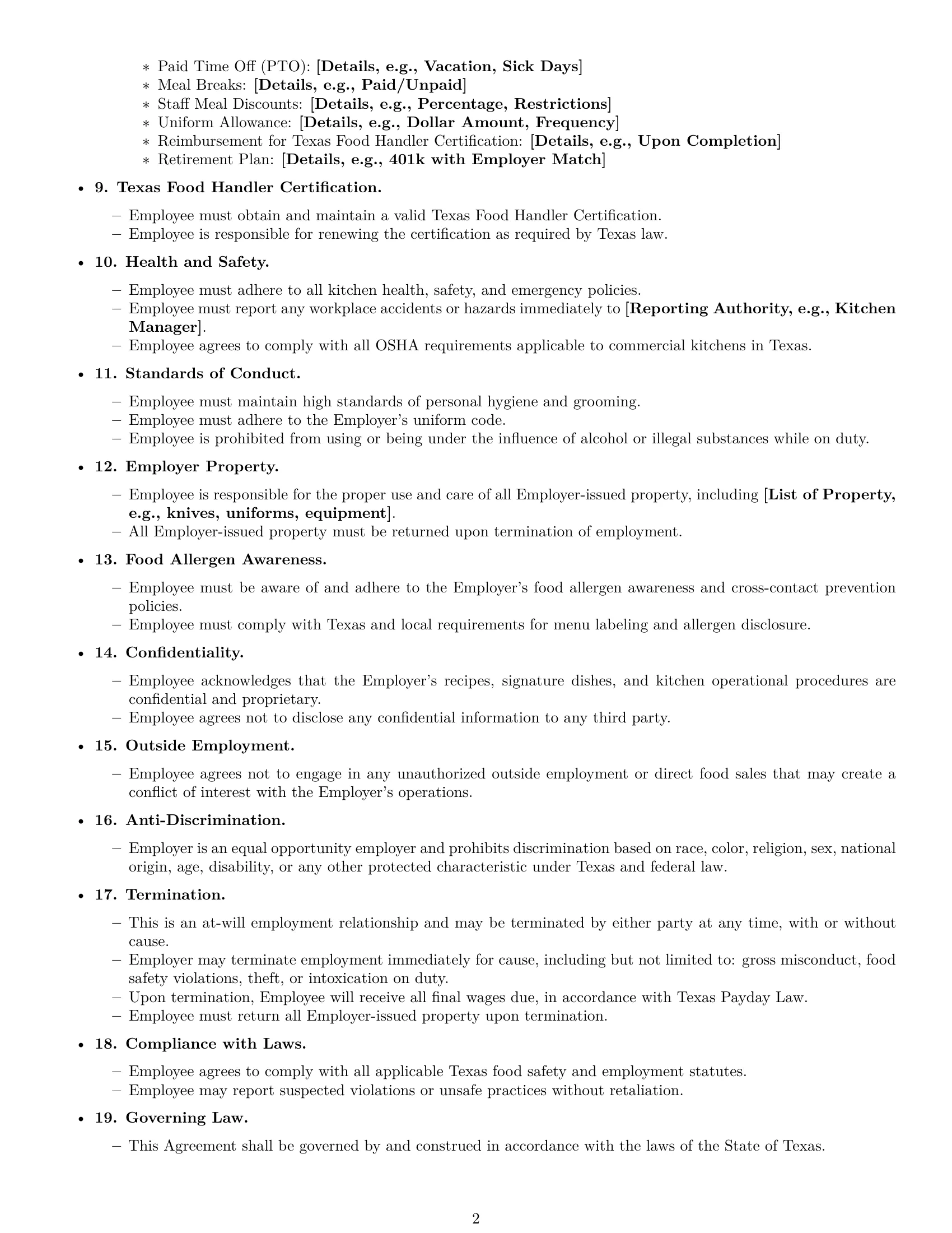 Preview page 2 of Free Texas cook employment contract template