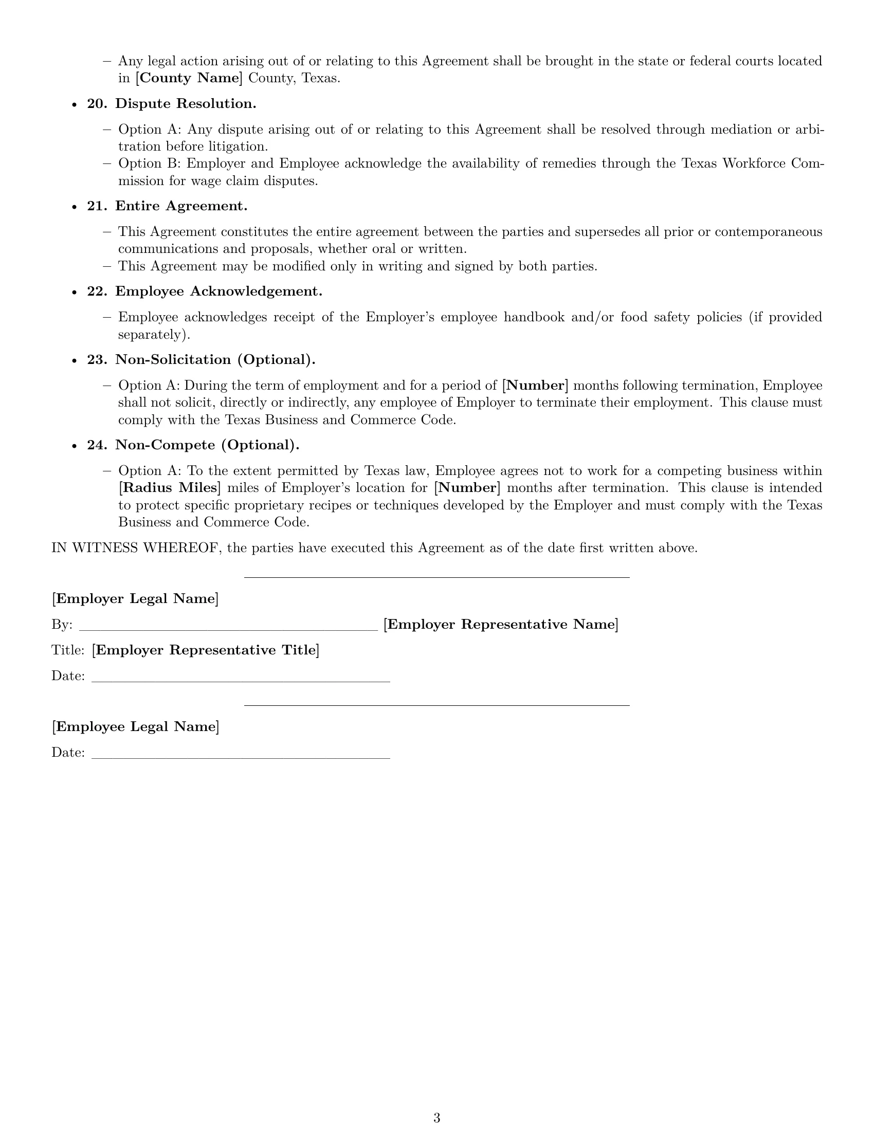 Preview page 3 of Free Texas cook employment contract template