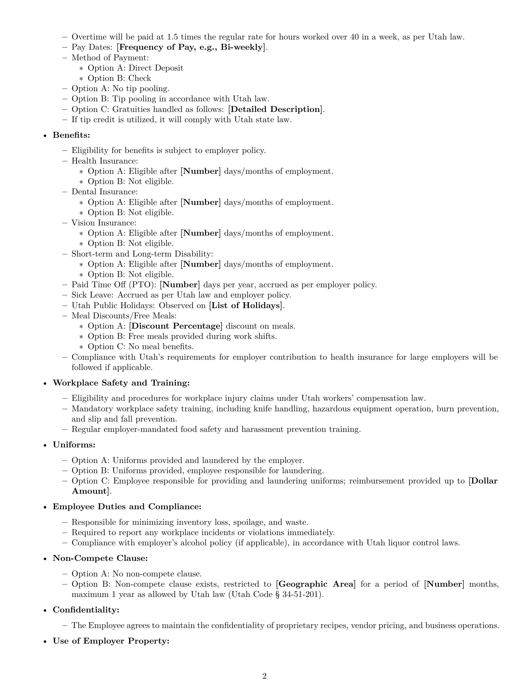 Preview page 2 of Free Utah cook employment contract template