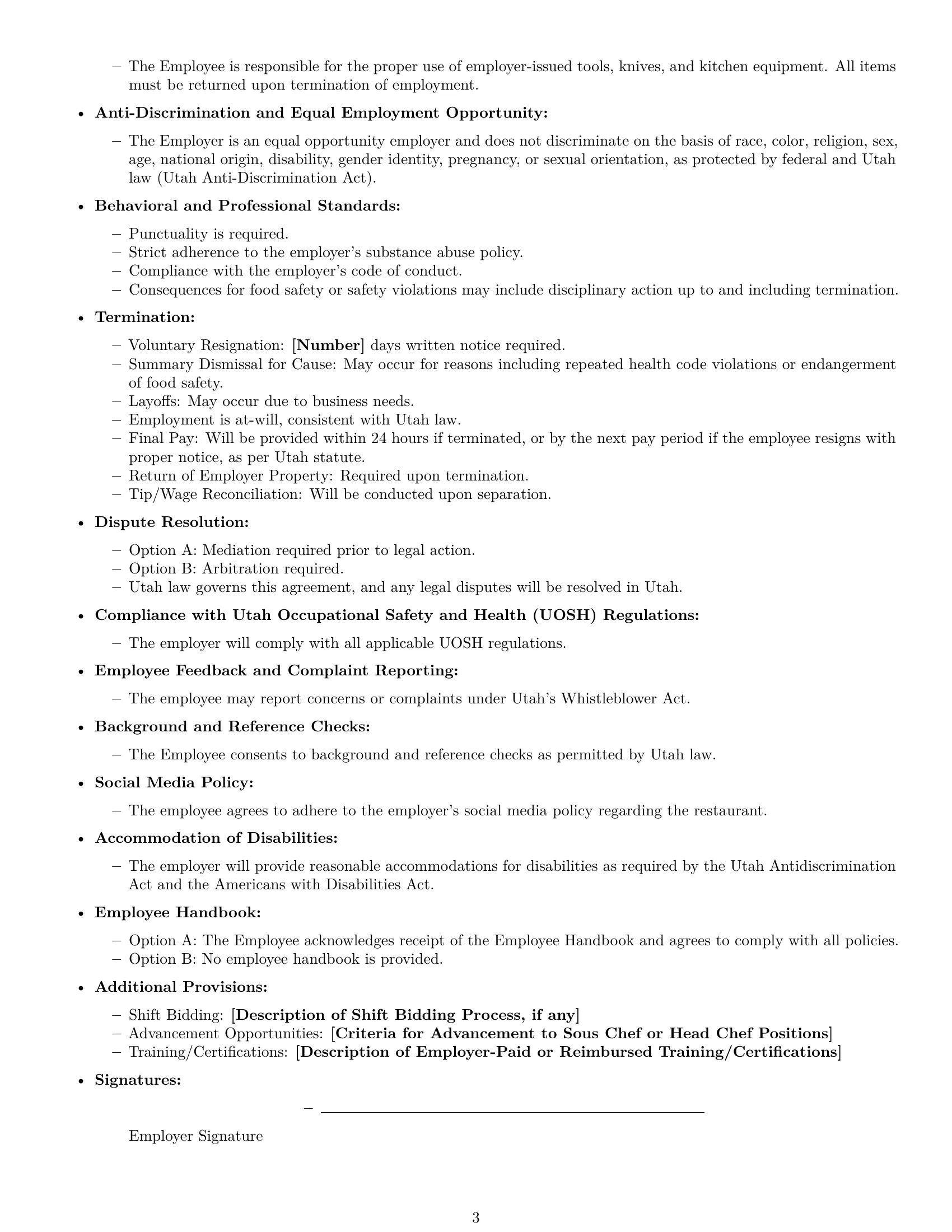 Preview page 3 of Free Utah cook employment contract template