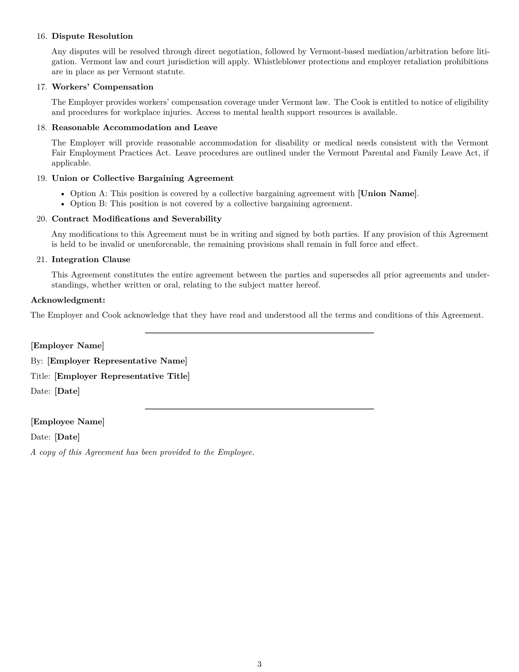 Preview page 3 of Free Vermont cook employment contract template
