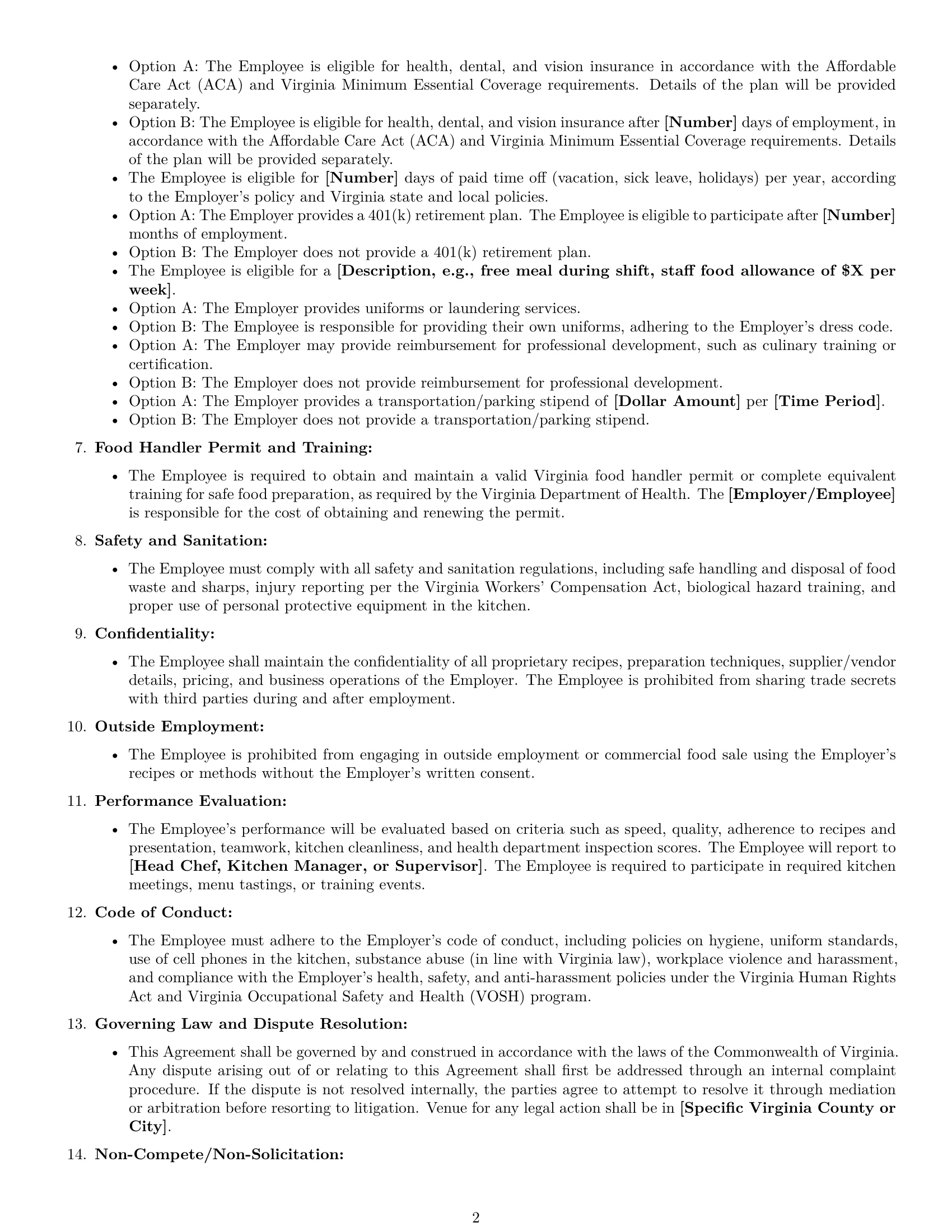 Preview page 2 of Free Virginia cook employment contract template