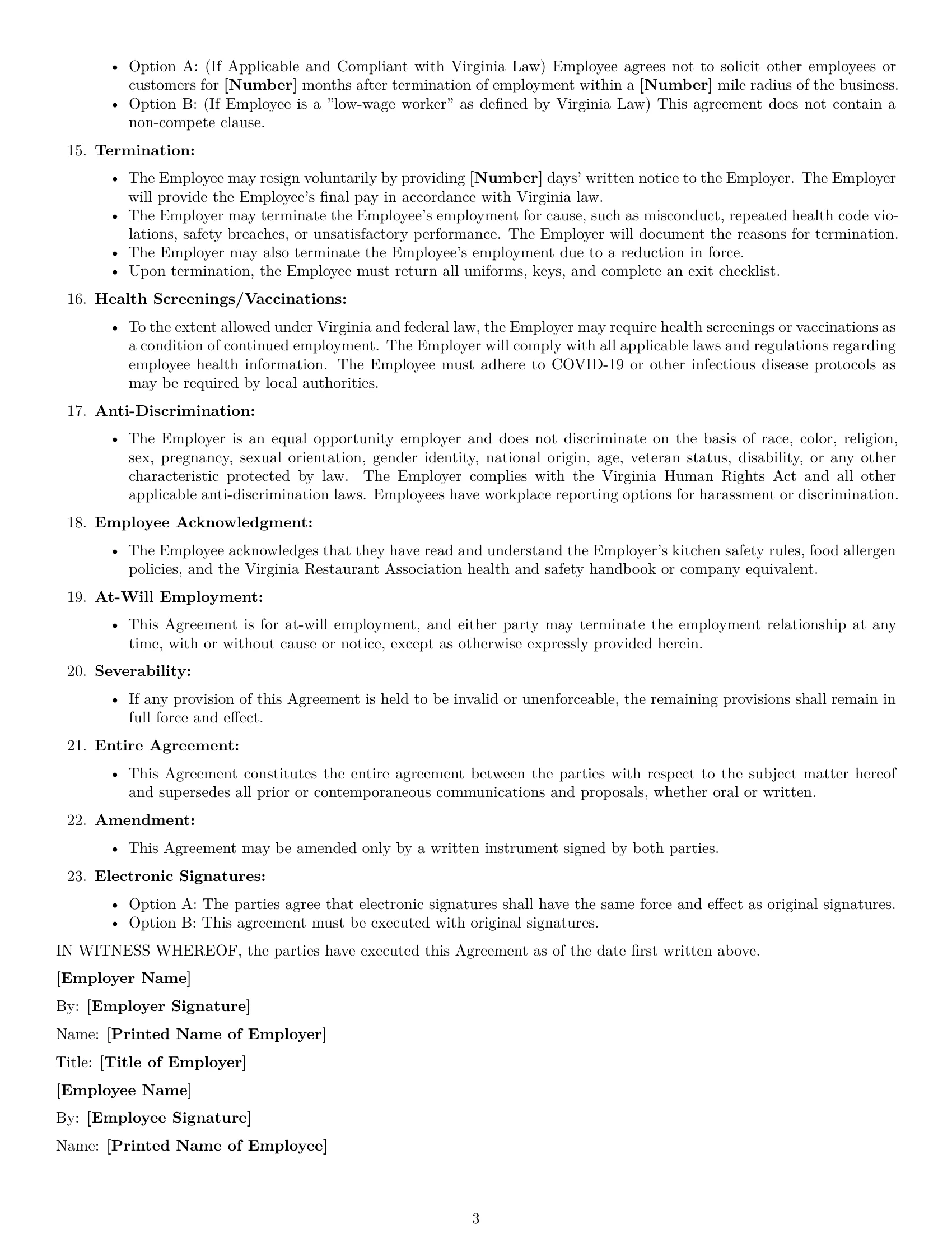 Preview page 3 of Free Virginia cook employment contract template