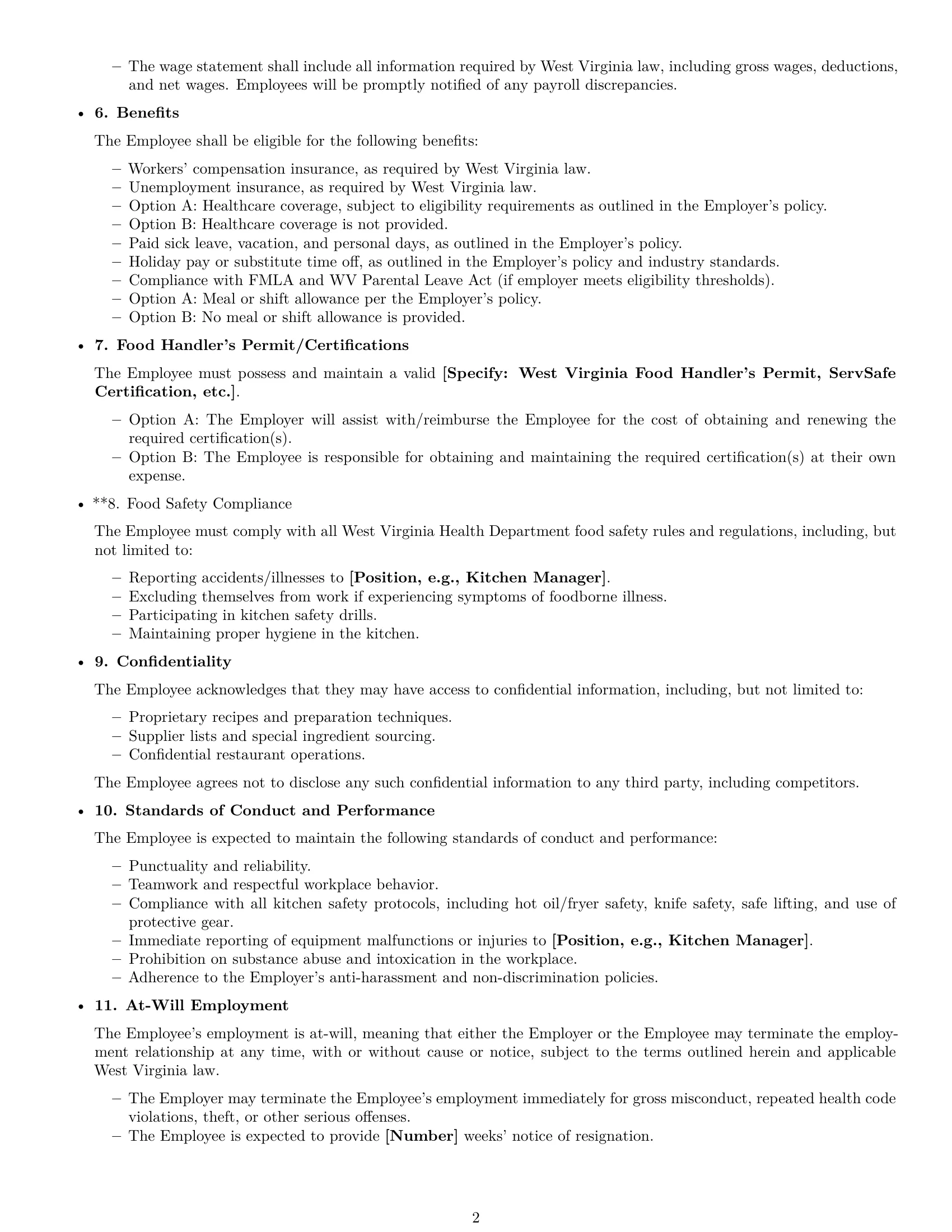 Preview page 2 of Free West Virginia cook employment contract template