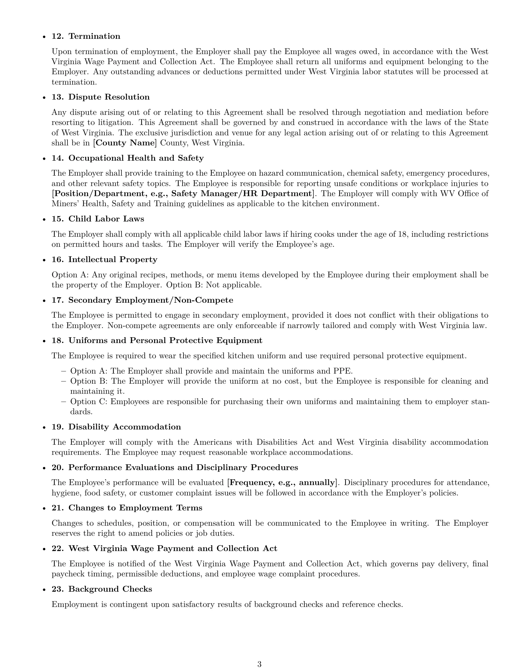 Preview page 3 of Free West Virginia cook employment contract template