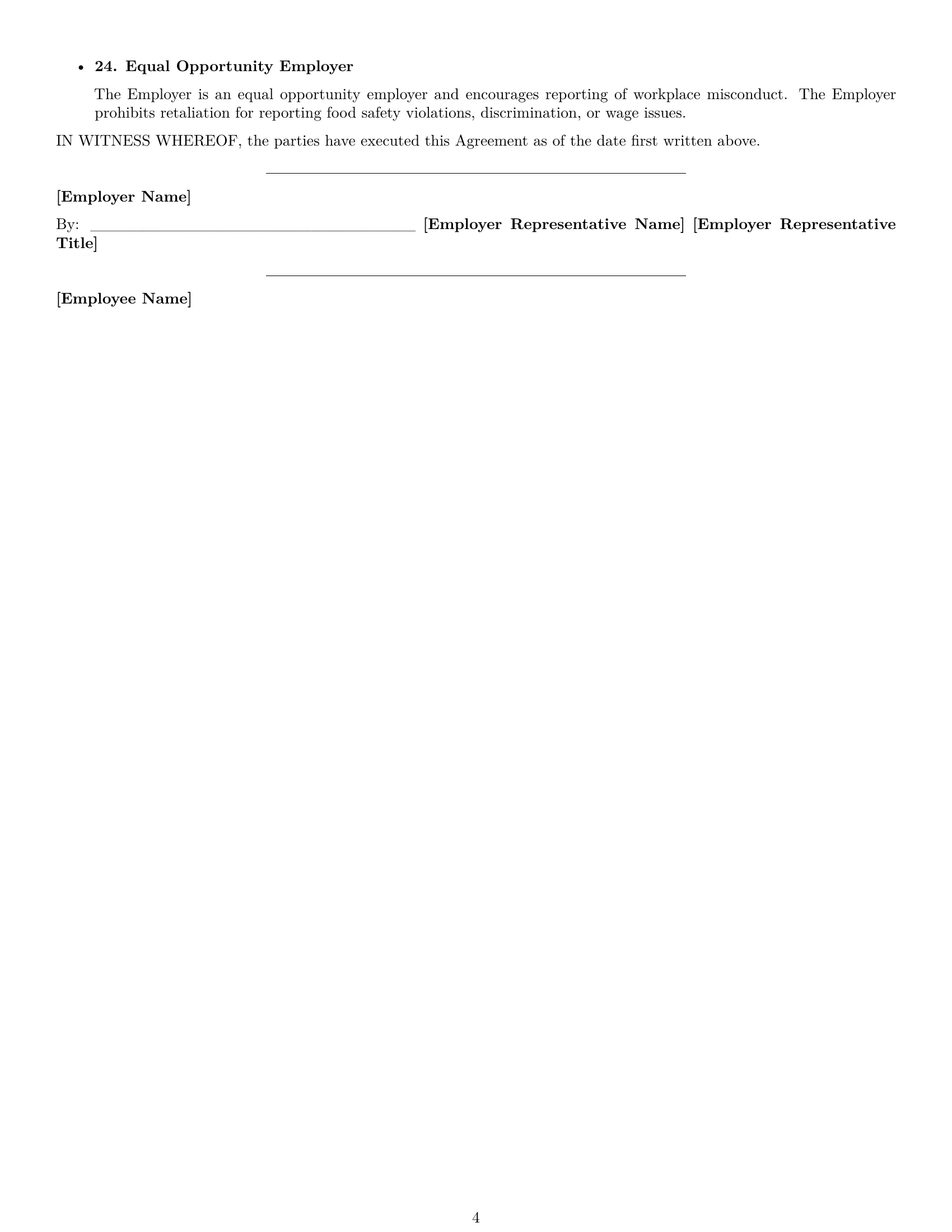 Preview page 4 of Free West Virginia cook employment contract template