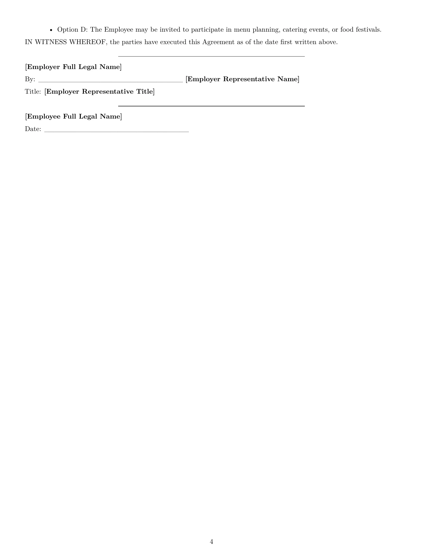 Preview page 4 of Free Wisconsin cook employment contract template