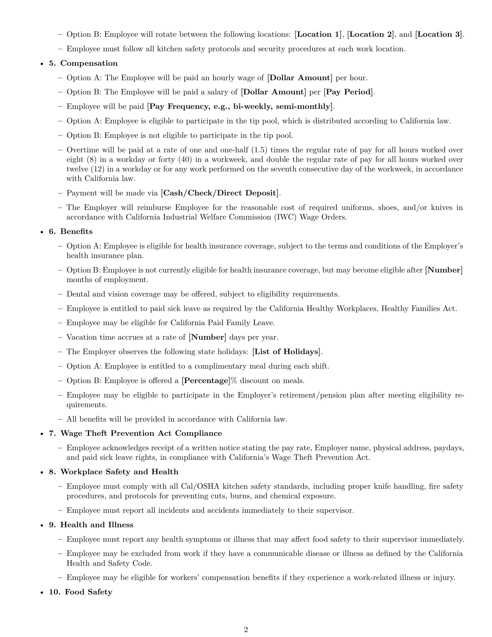 Preview page 2 of Free California cook employment contract template