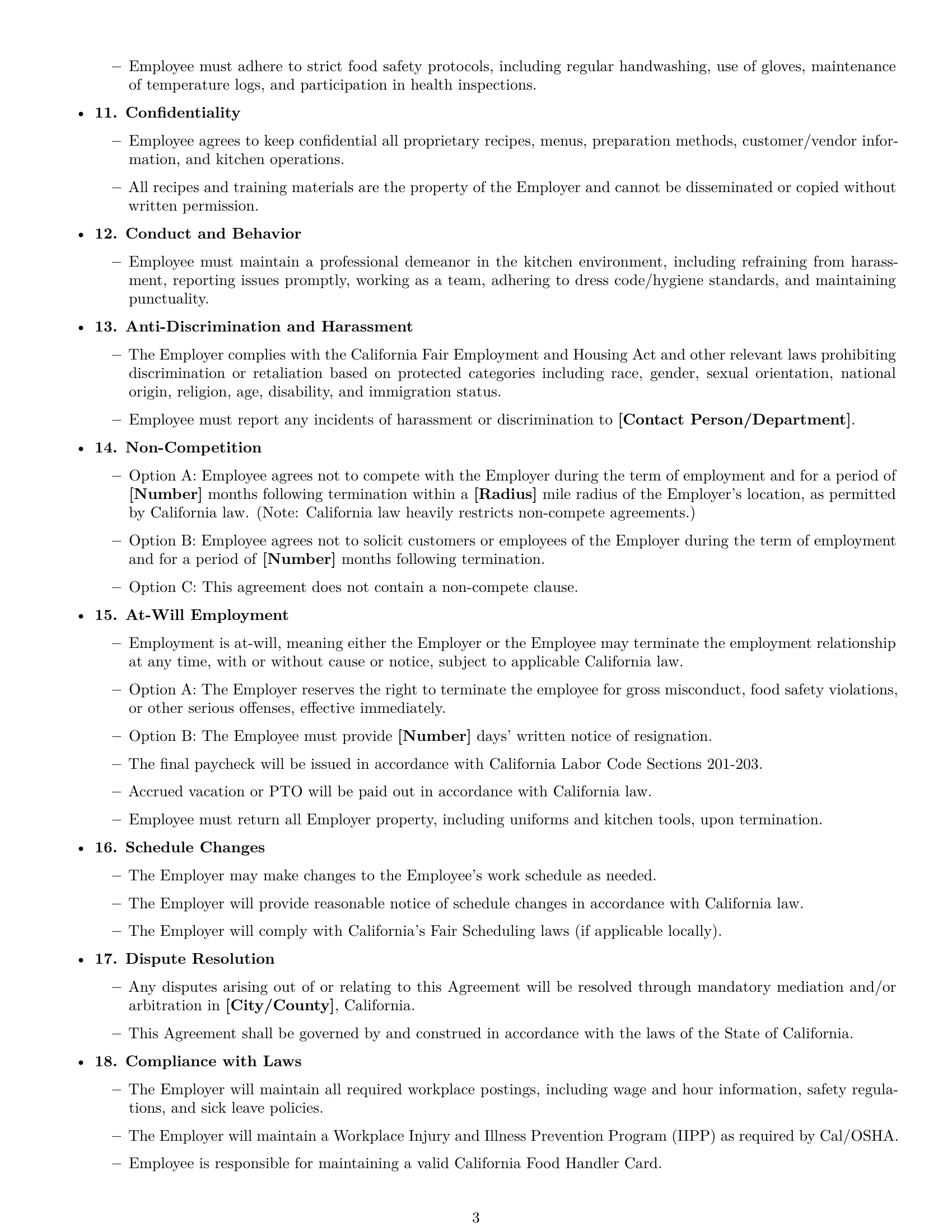 Preview page 3 of Free California cook employment contract template