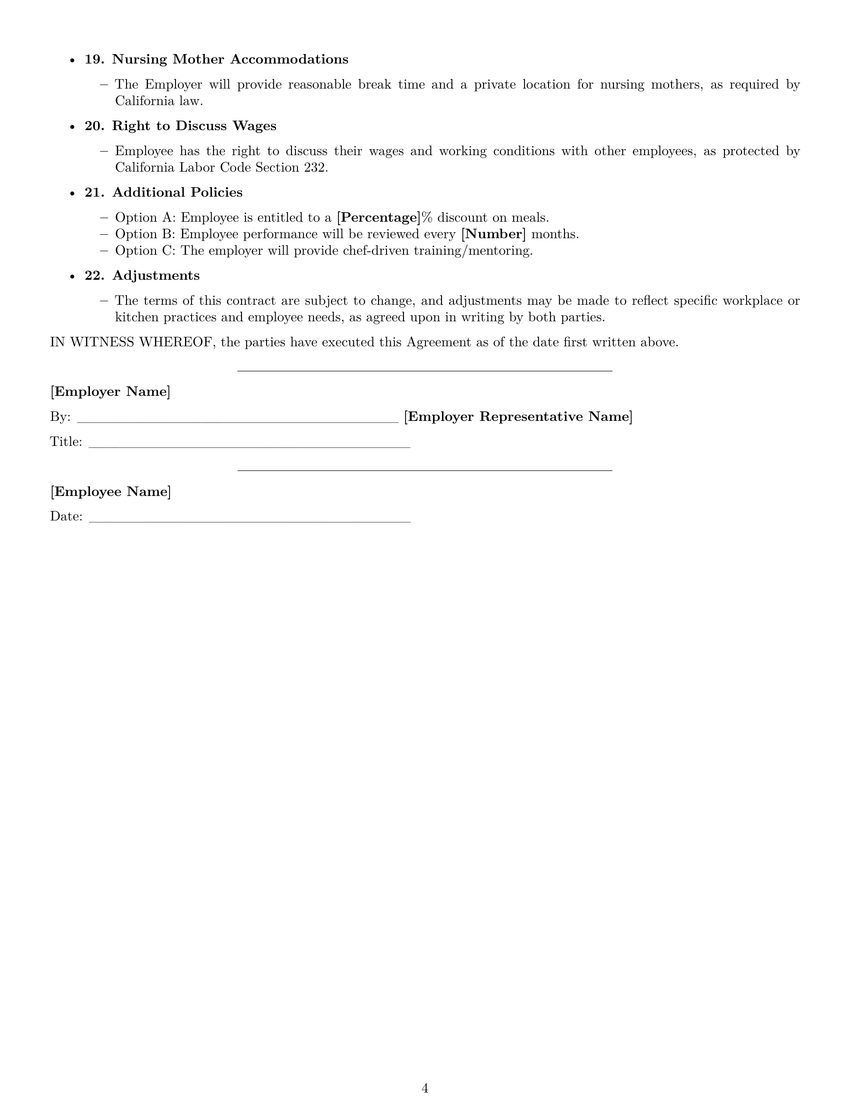 Preview page 4 of Free California cook employment contract template
