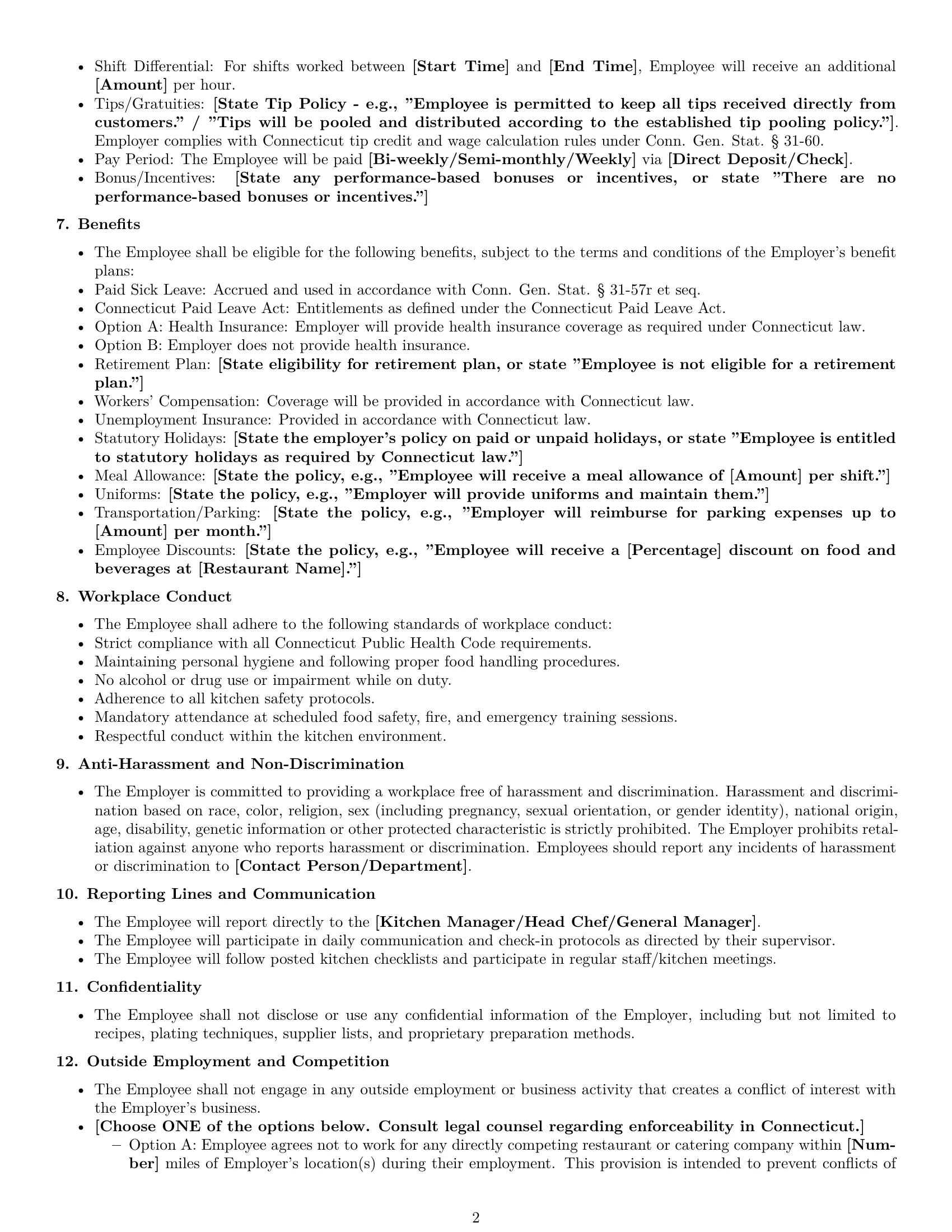Preview page 2 of Free Connecticut cook employment contract template