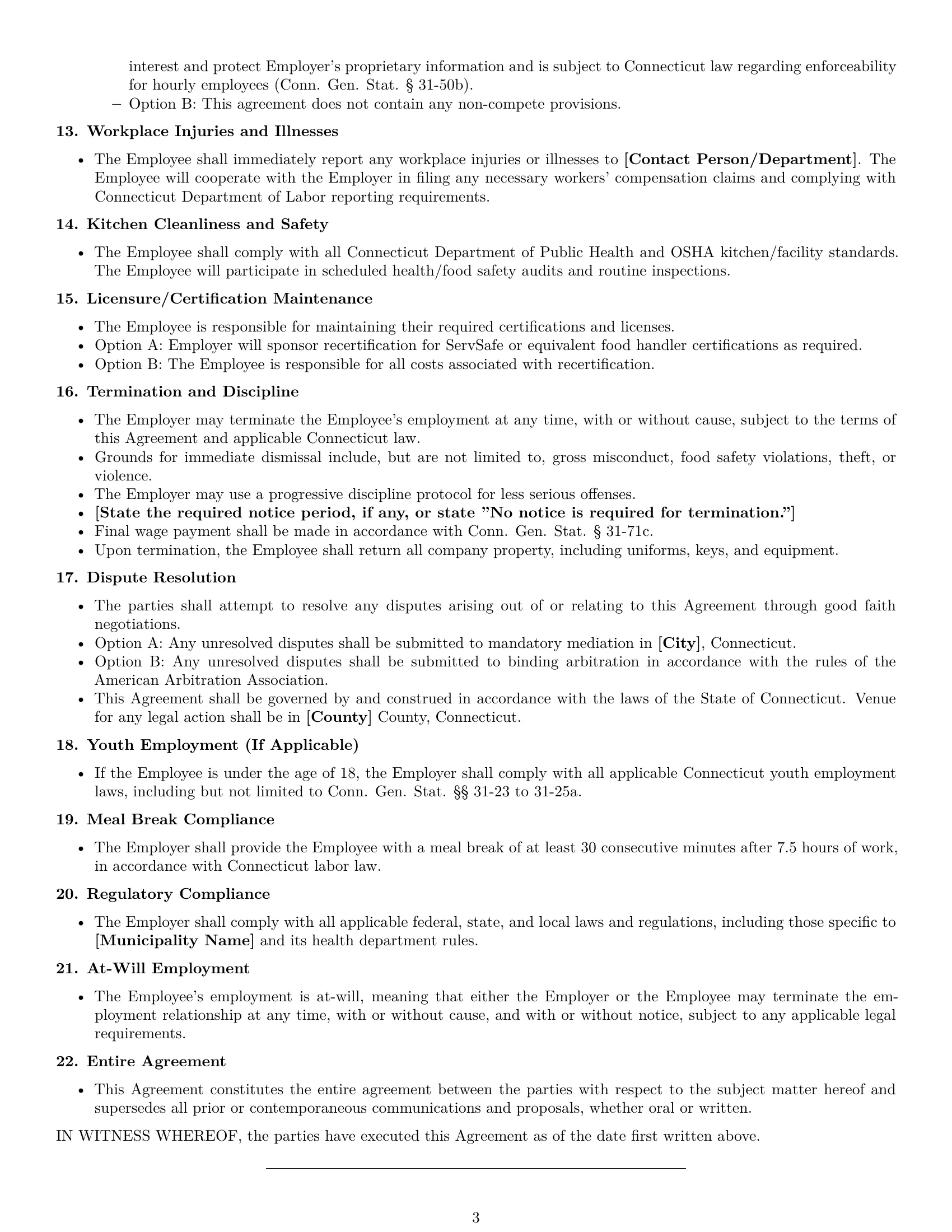 Preview page 3 of Free Connecticut cook employment contract template