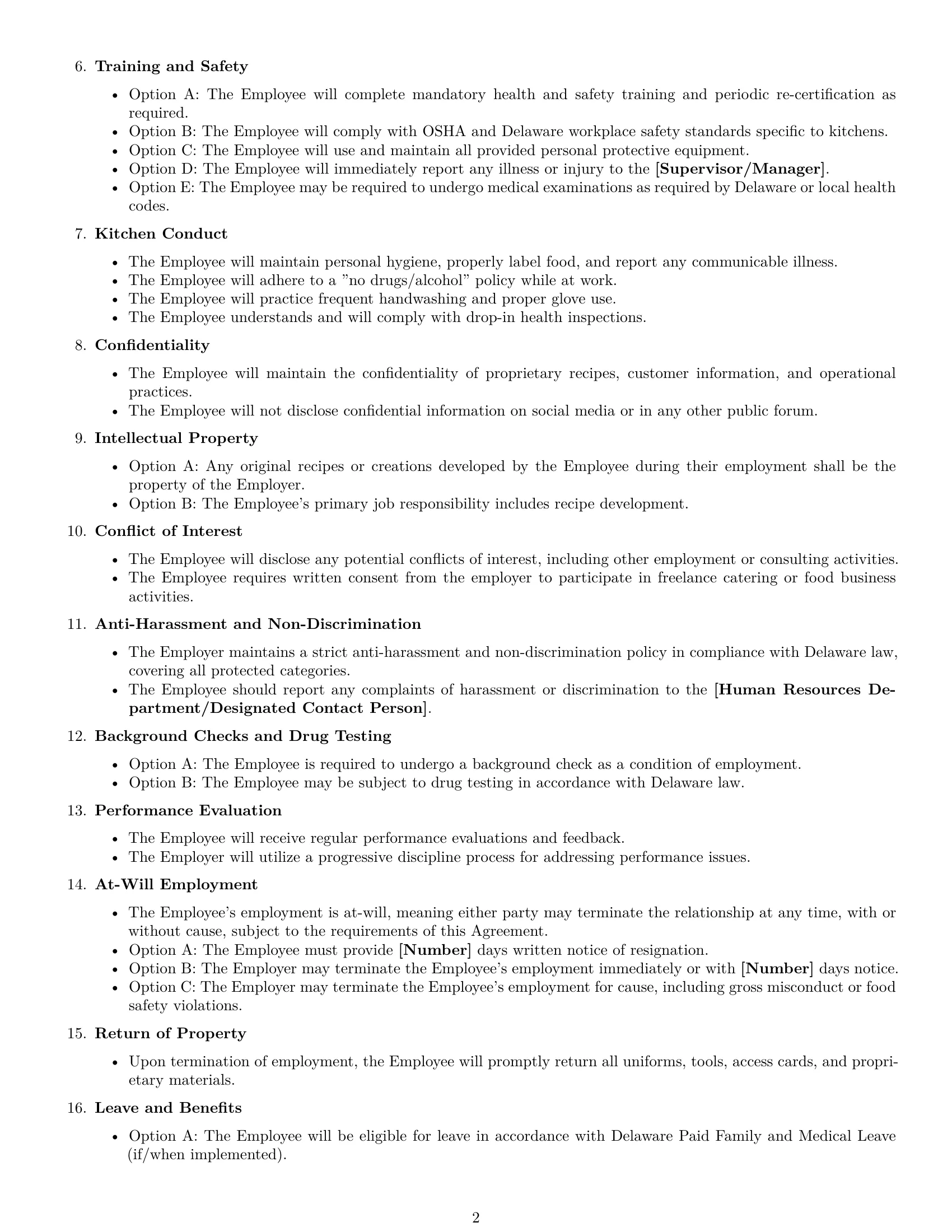 Preview page 2 of Free Delaware cook employment contract template