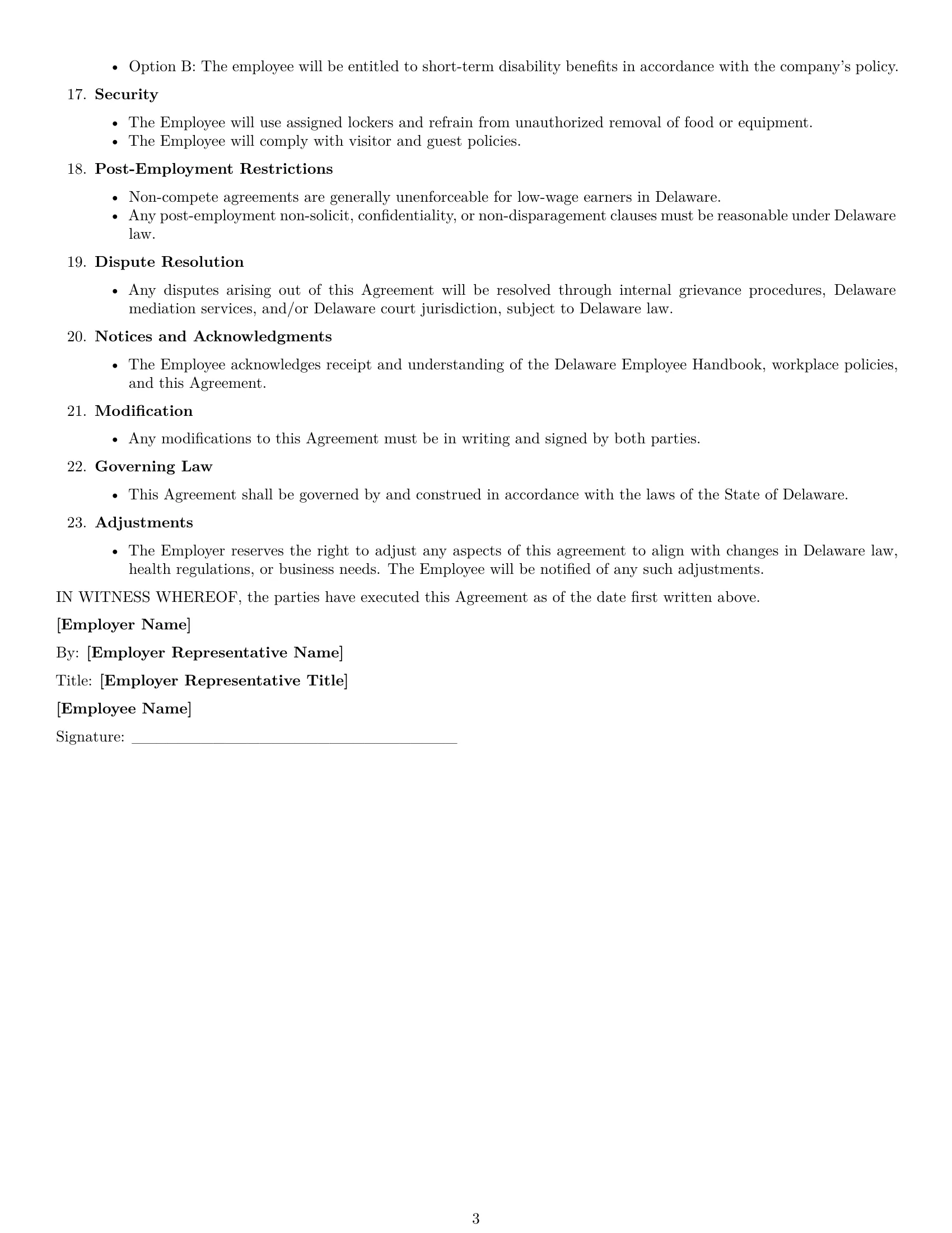 Preview page 3 of Free Delaware cook employment contract template