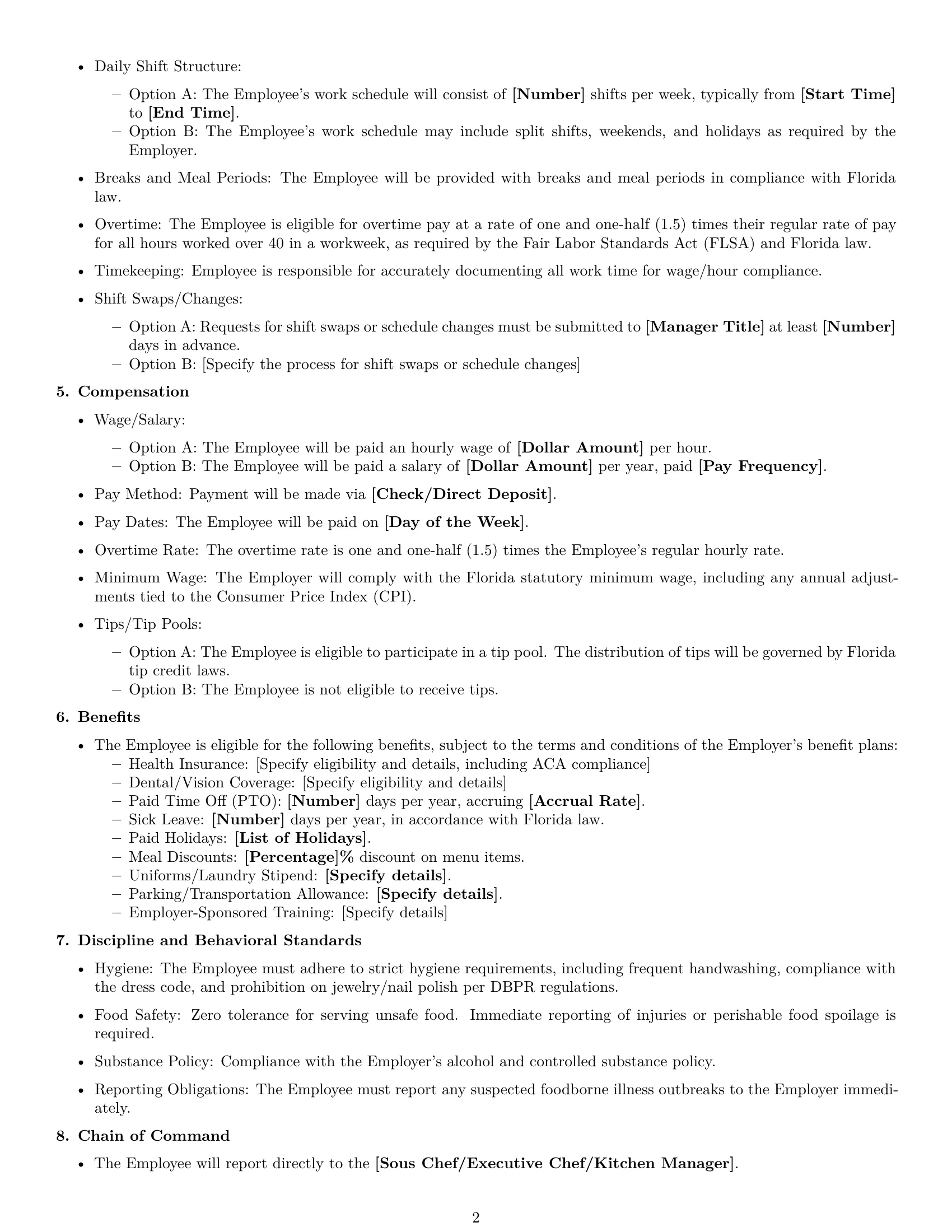 Preview page 2 of Free Florida cook employment contract template