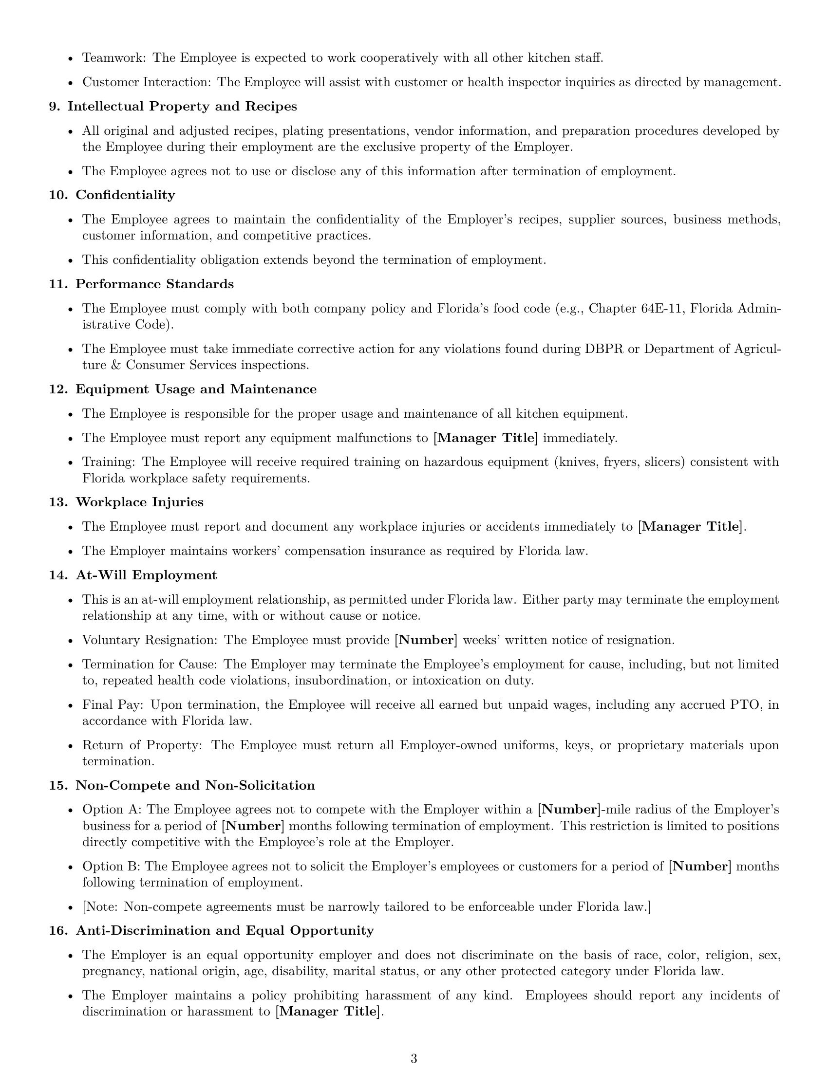 Preview page 3 of Free Florida cook employment contract template