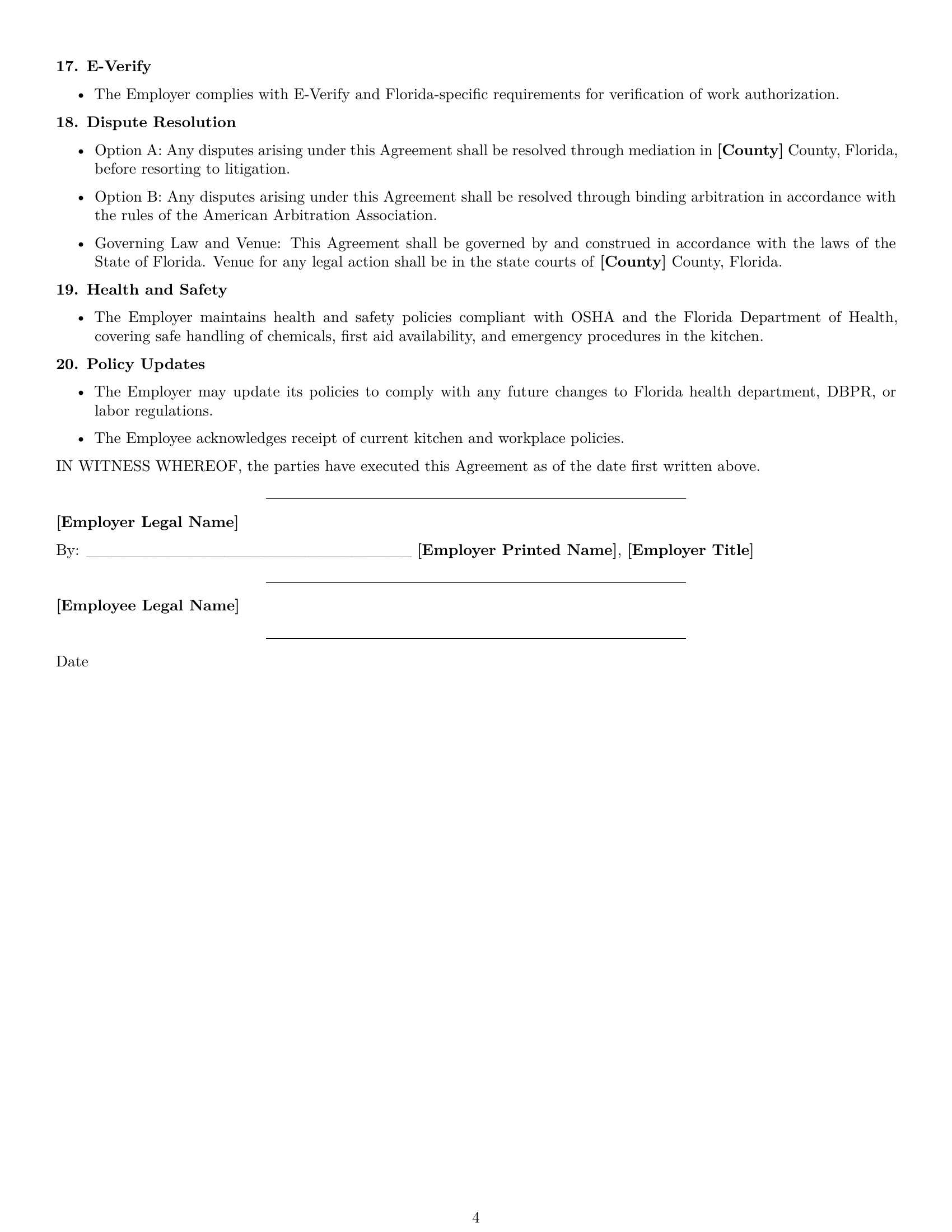 Preview page 4 of Free Florida cook employment contract template