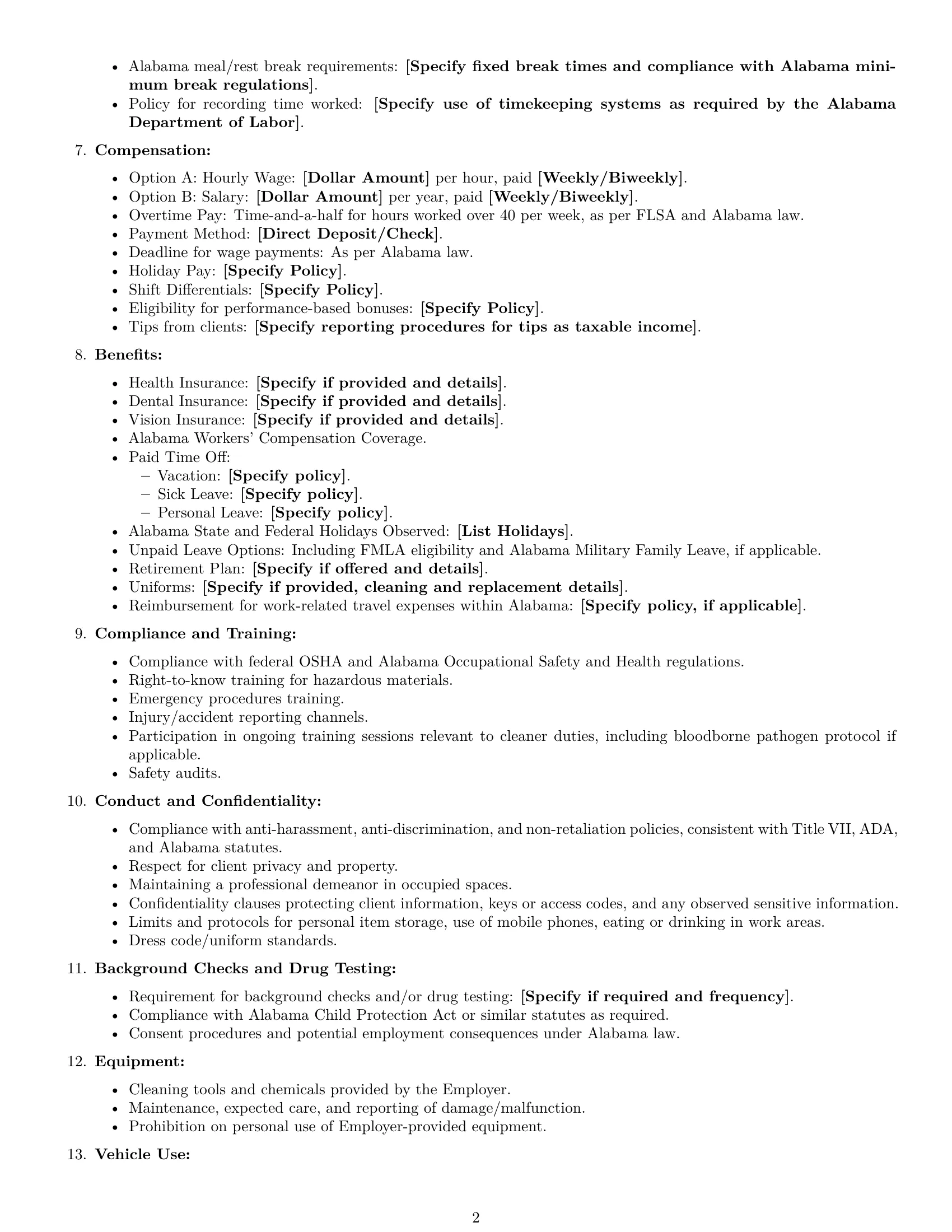 Preview page 2 of Free Alabama cleaner employment contract template