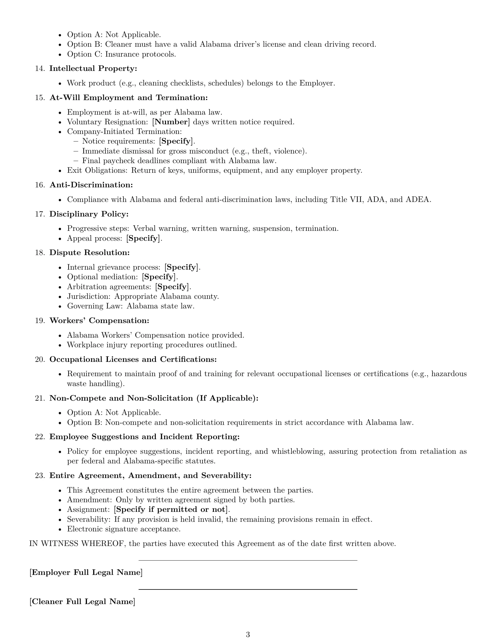 Preview page 3 of Free Alabama cleaner employment contract template