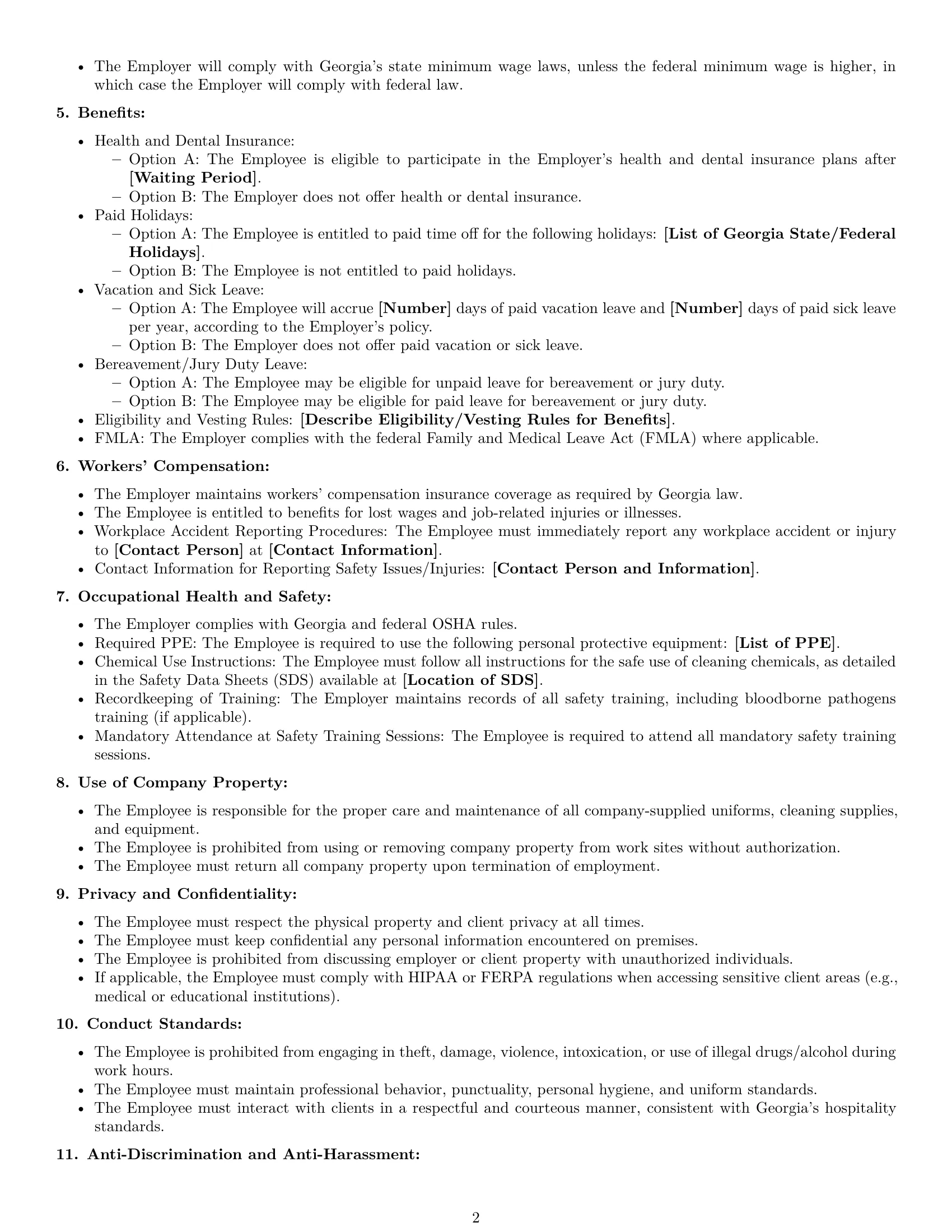 Preview page 2 of Free Georgia cleaner employment contract template