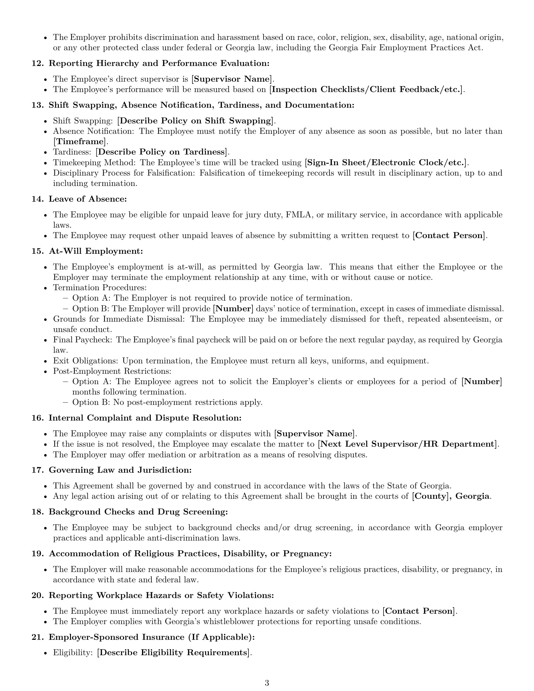 Preview page 3 of Free Georgia cleaner employment contract template
