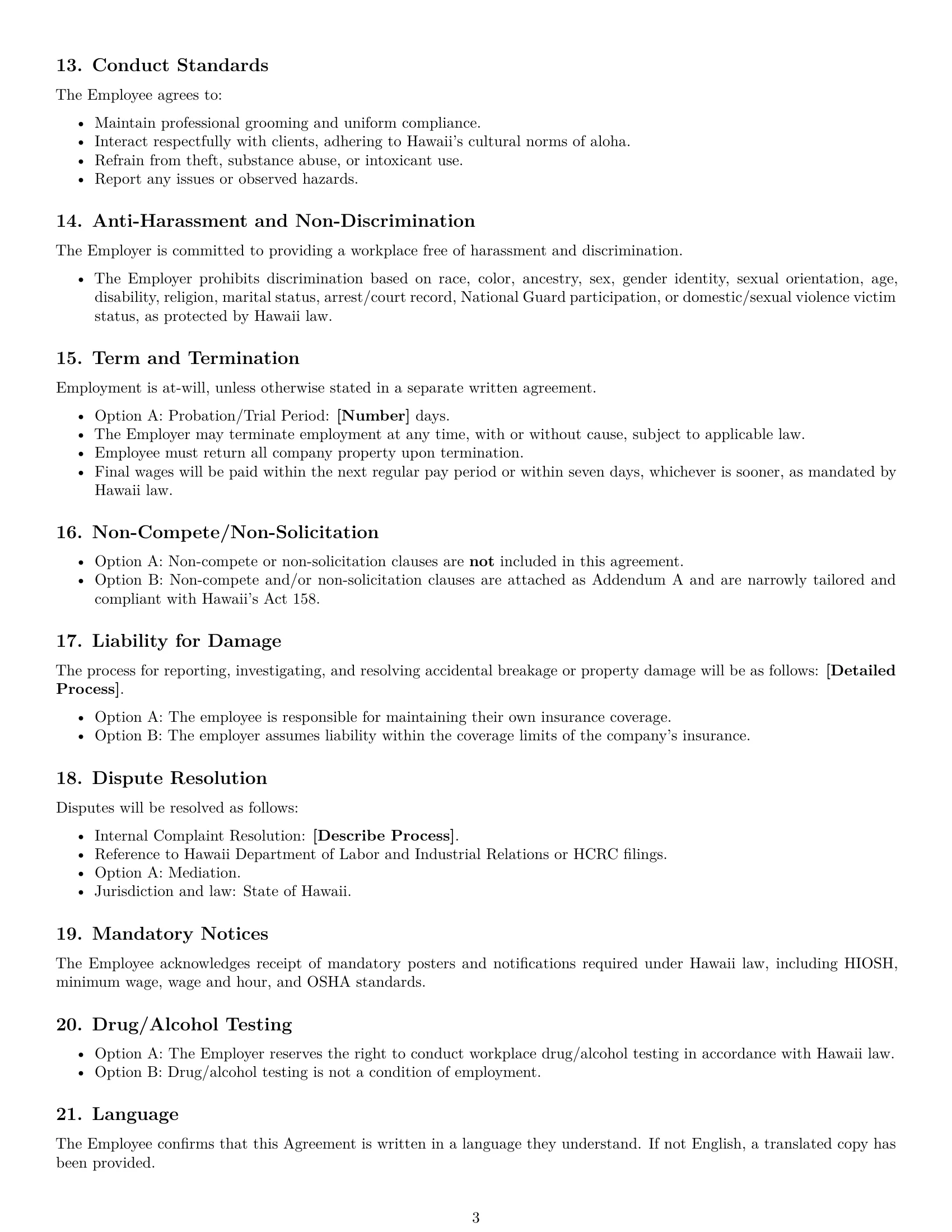 Preview page 3 of Free Hawaii cleaner employment contract template