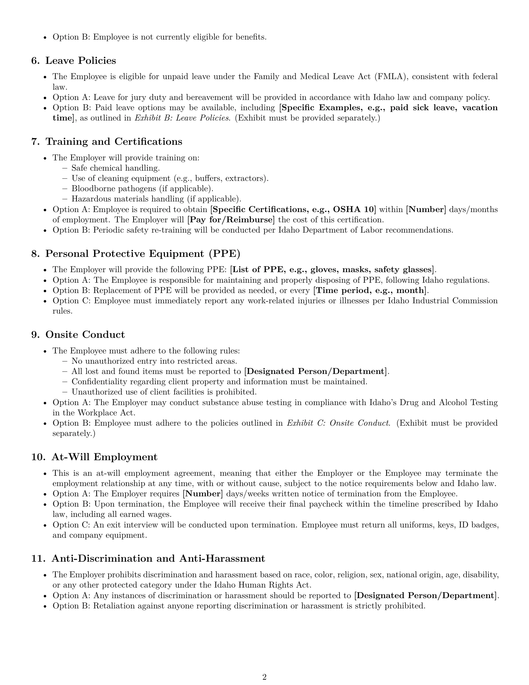 Preview page 2 of Free Idaho cleaner employment contract template