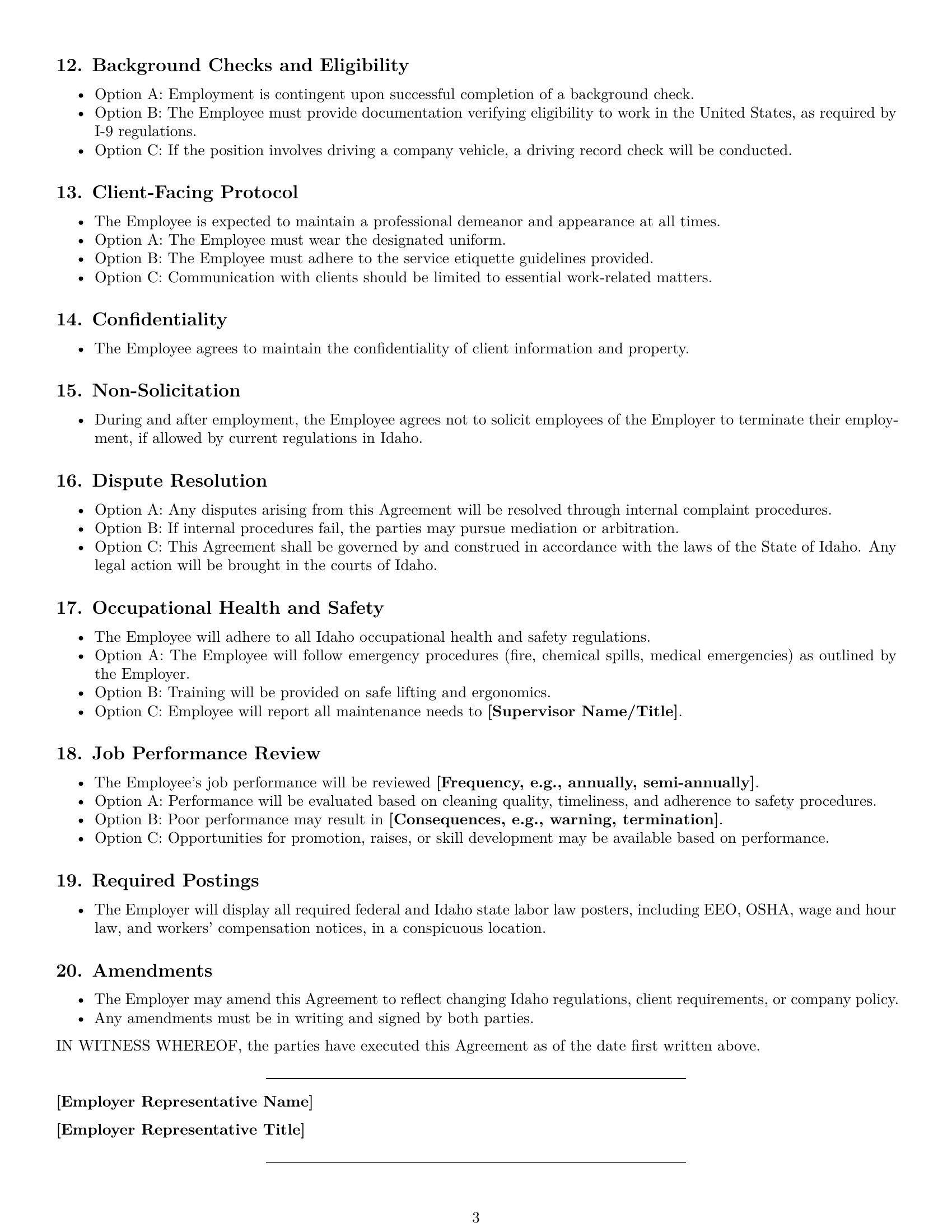 Preview page 3 of Free Idaho cleaner employment contract template