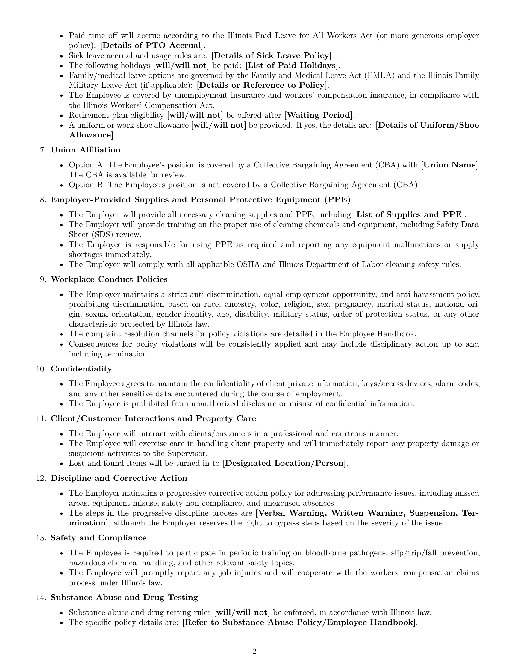 Preview page 2 of Free Illinois cleaner employment contract template