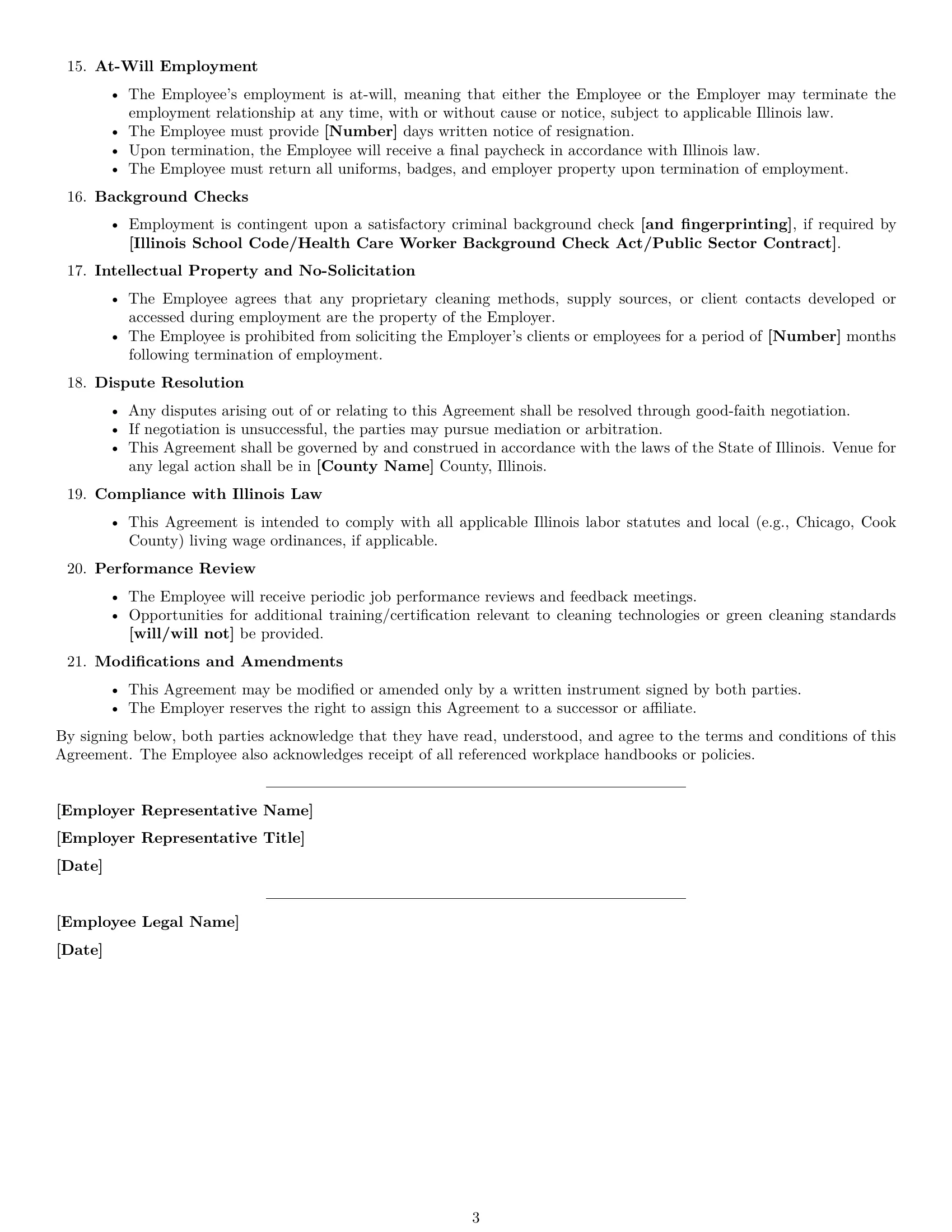 Preview page 3 of Free Illinois cleaner employment contract template