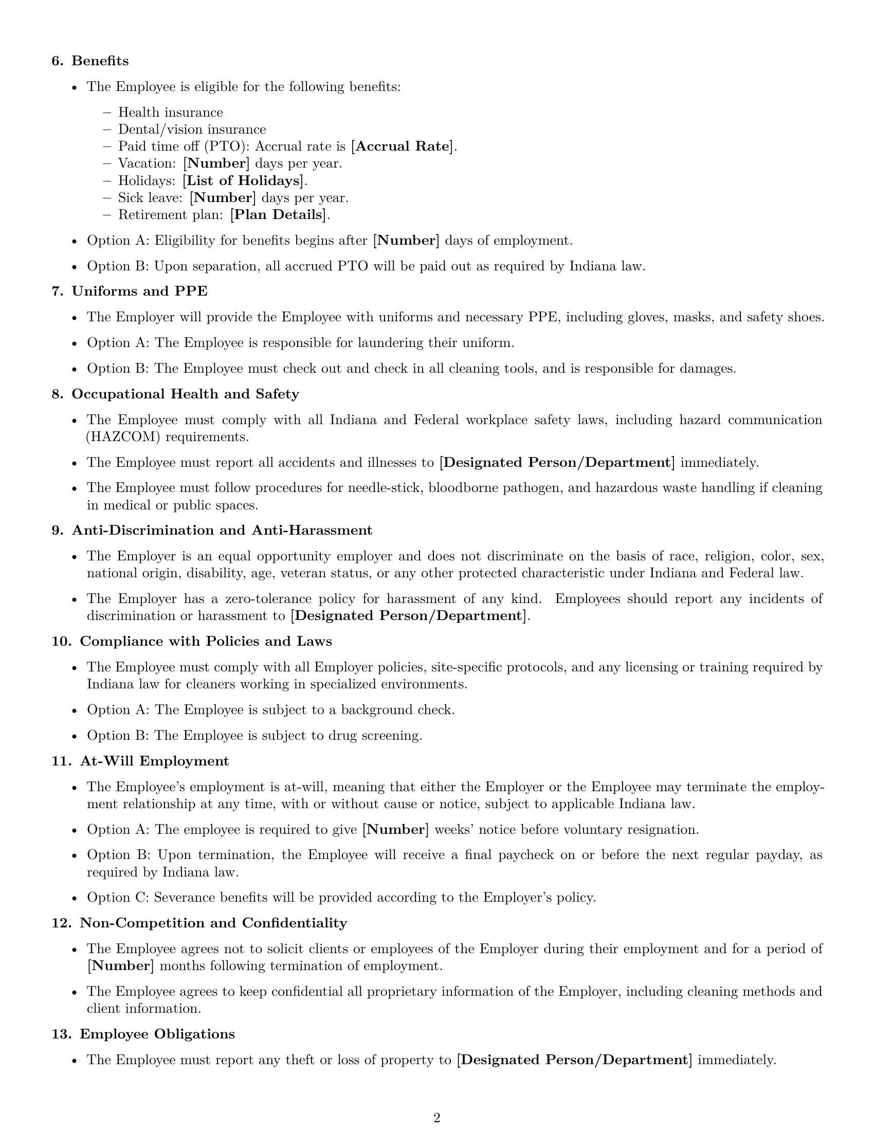 Preview page 2 of Free Indiana cleaner employment contract template