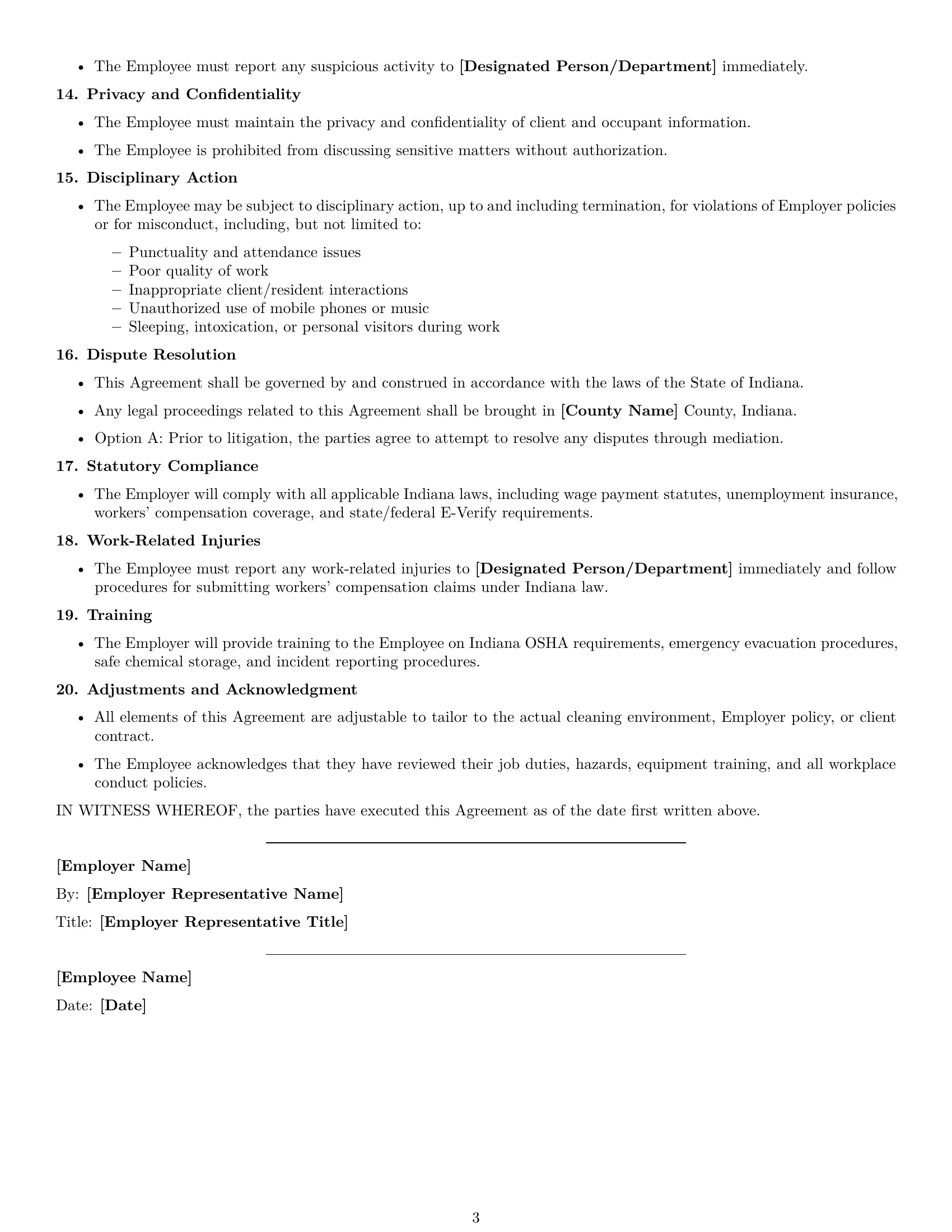 Preview page 3 of Free Indiana cleaner employment contract template