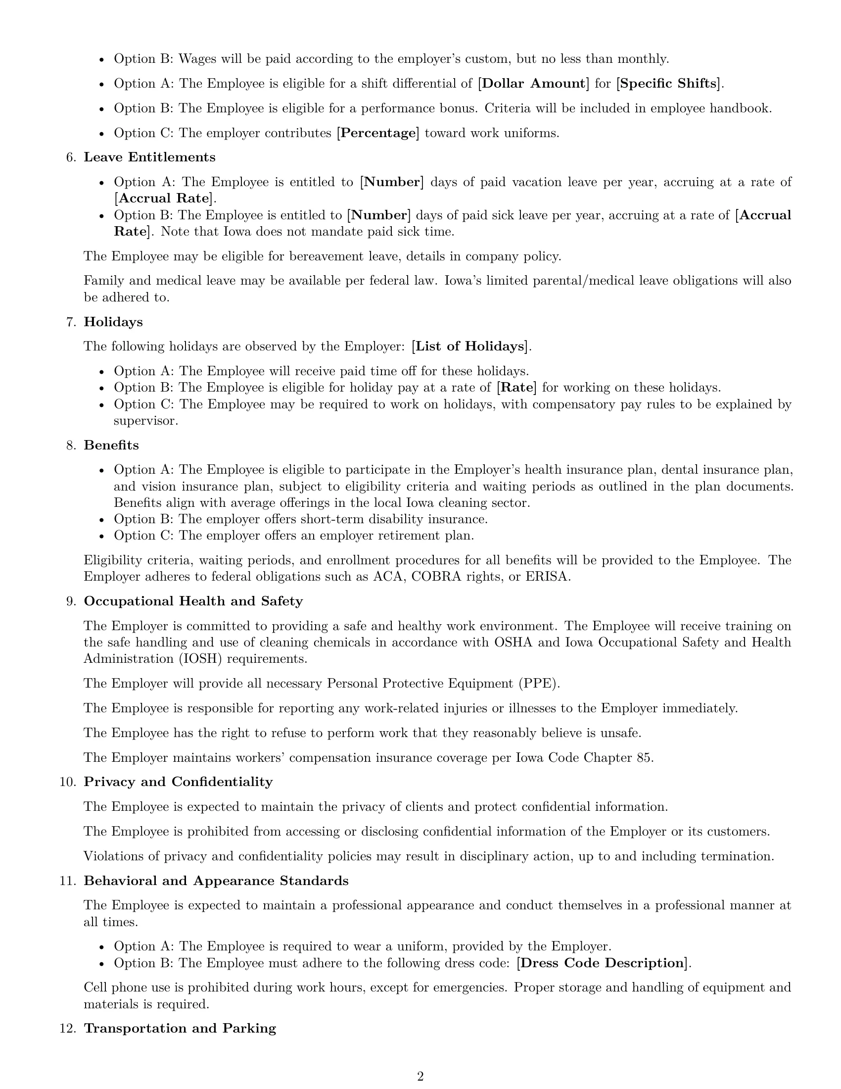 Preview page 2 of Free Iowa cleaner employment contract template
