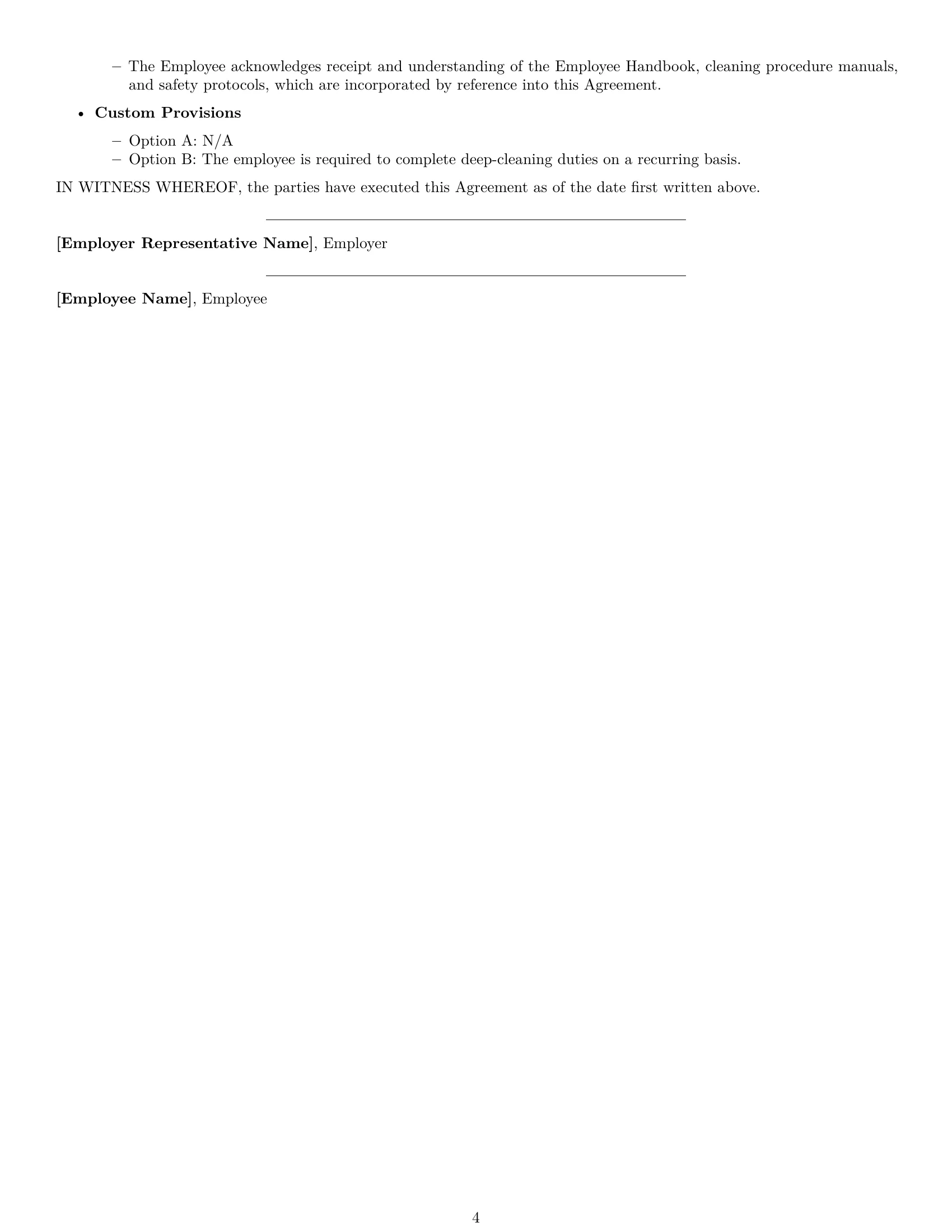 Preview page 4 of Free Kansas cleaner employment contract template