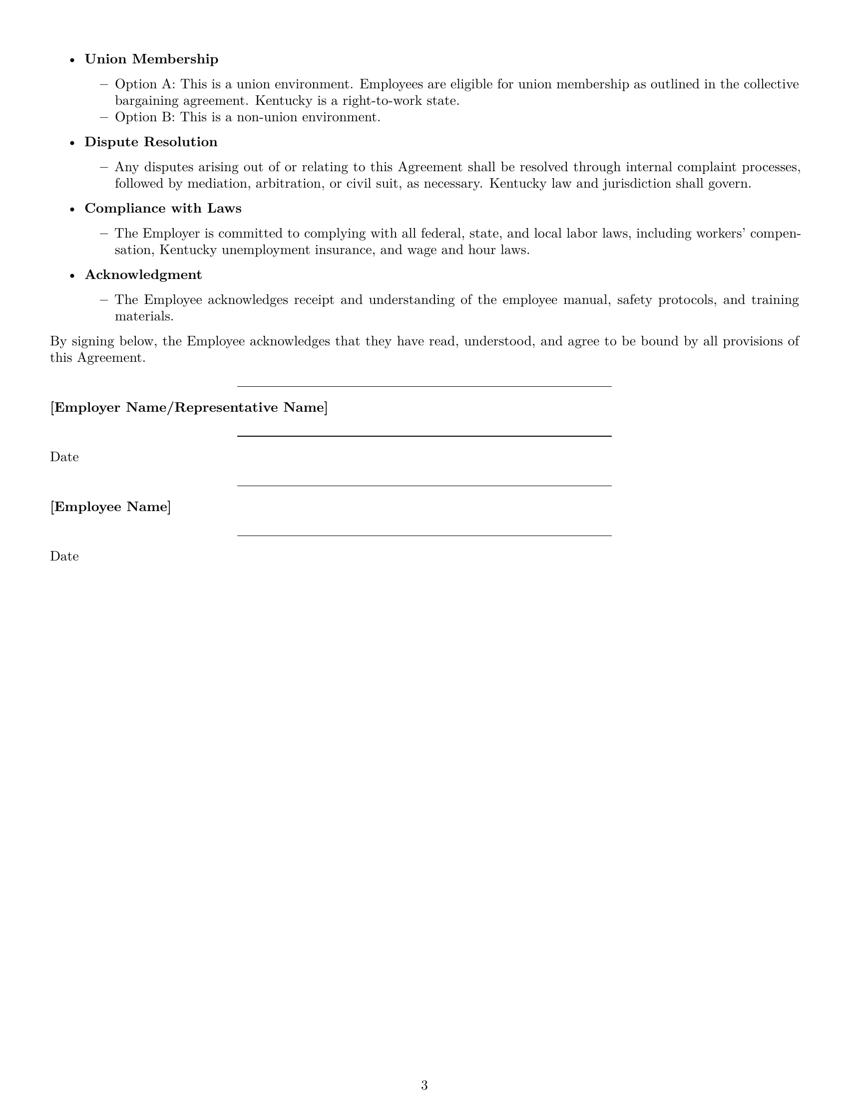 Preview page 3 of Free Kentucky cleaner employment contract template