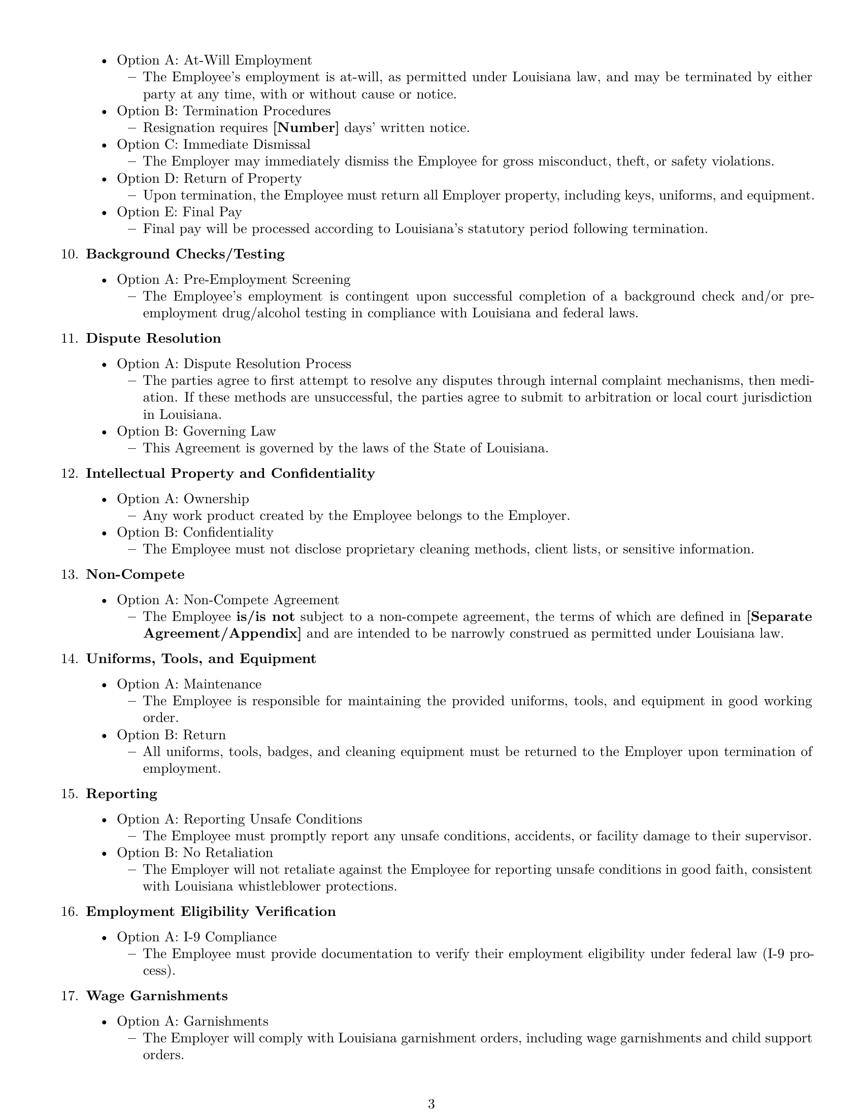 Preview page 3 of Free Louisiana cleaner employment contract template