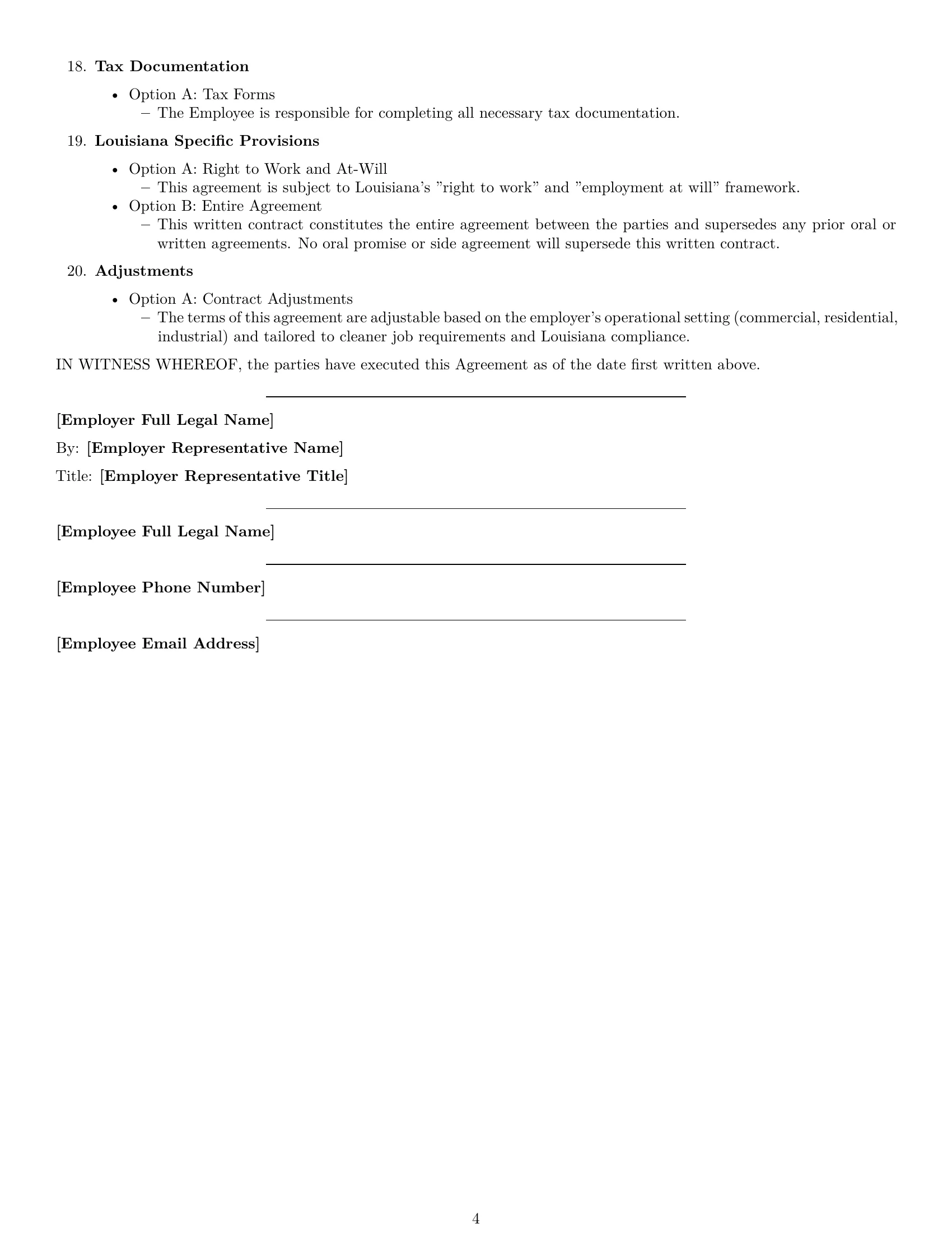 Preview page 4 of Free Louisiana cleaner employment contract template