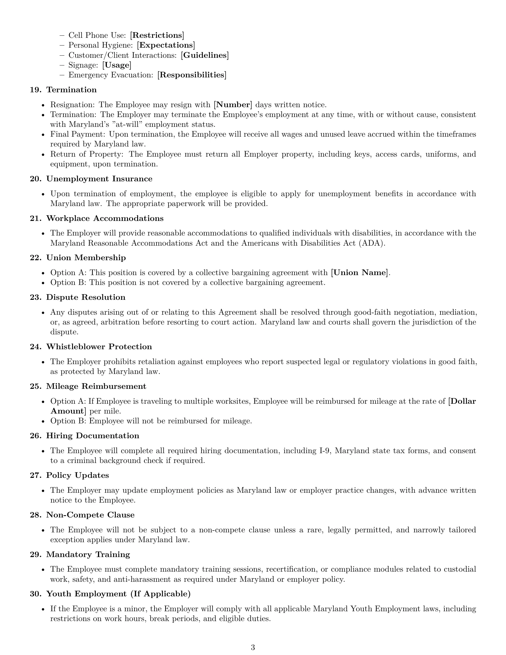 Preview page 3 of Free Maryland cleaner employment contract template