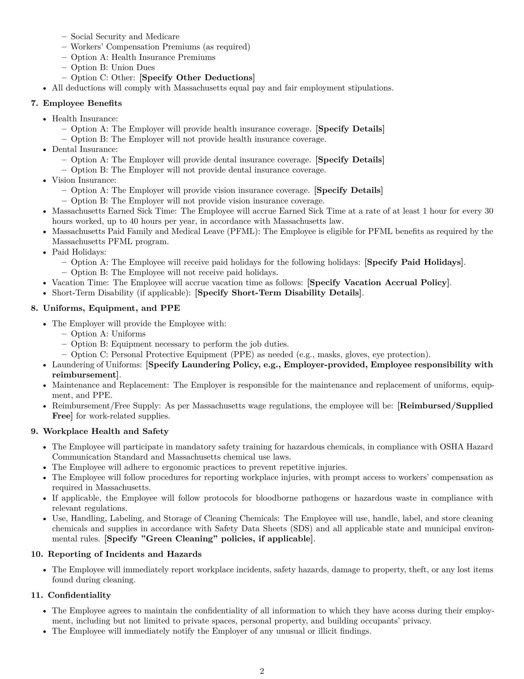 Preview page 2 of Free Massachusetts cleaner employment contract template