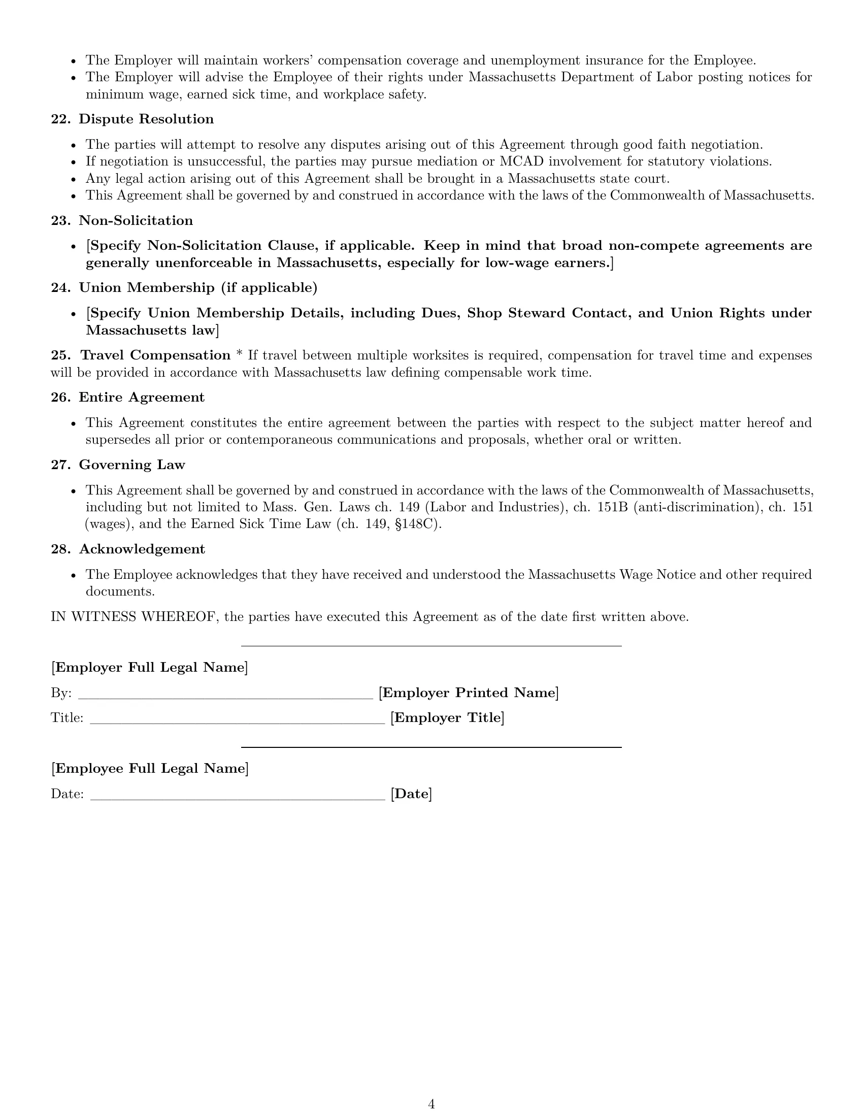 Preview page 4 of Free Massachusetts cleaner employment contract template