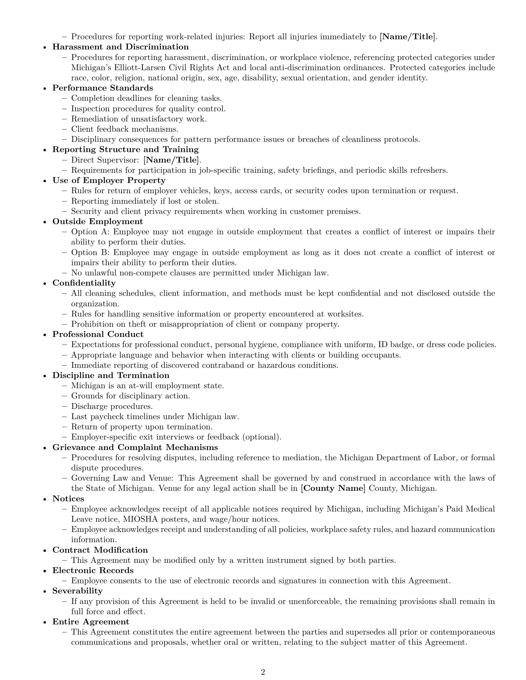 Preview page 2 of Free Michigan cleaner employment contract template