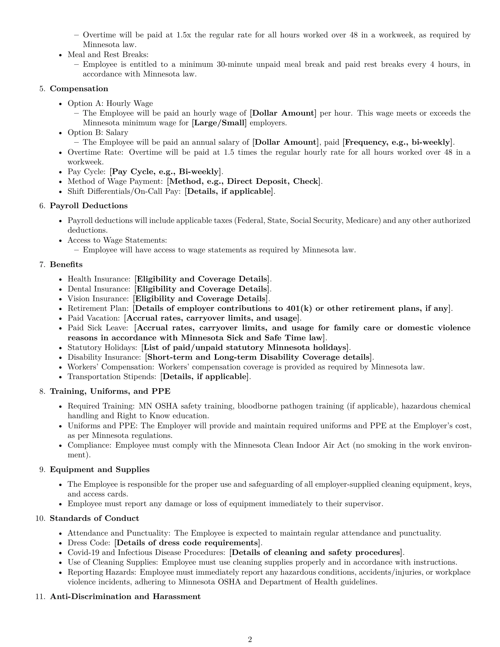Preview page 2 of Free Minnesota cleaner employment contract template