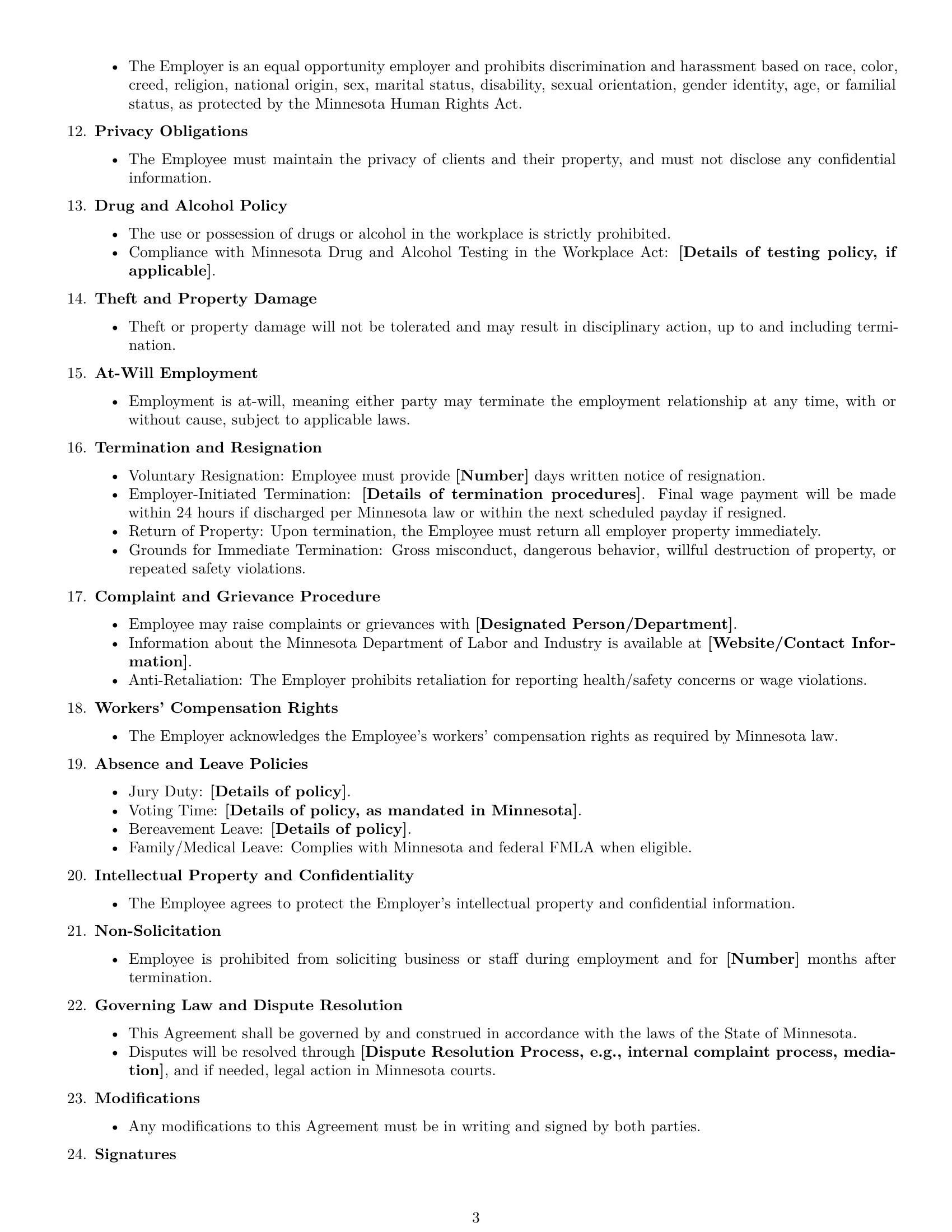 Preview page 3 of Free Minnesota cleaner employment contract template