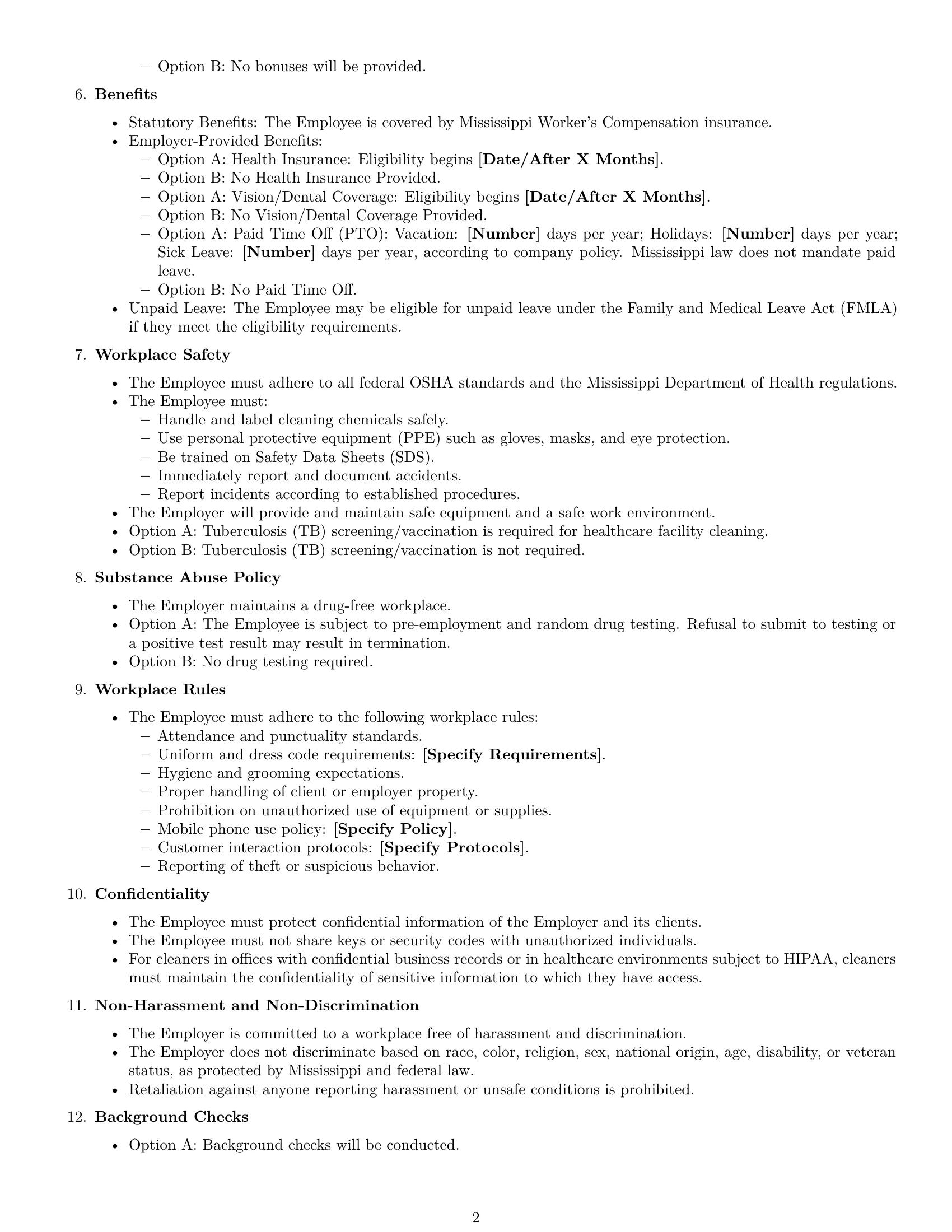 Preview page 2 of Free Mississippi cleaner employment contract template