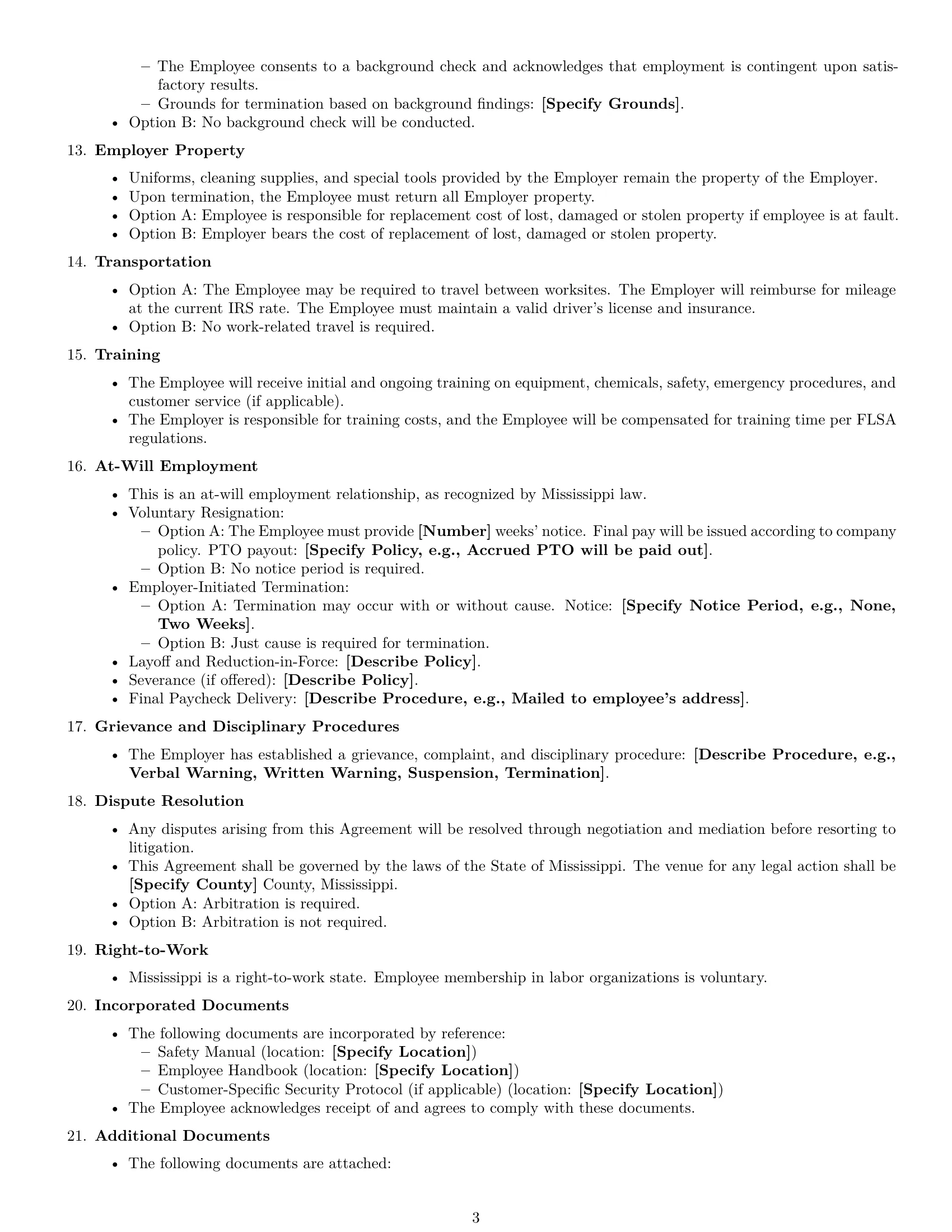 Preview page 3 of Free Mississippi cleaner employment contract template