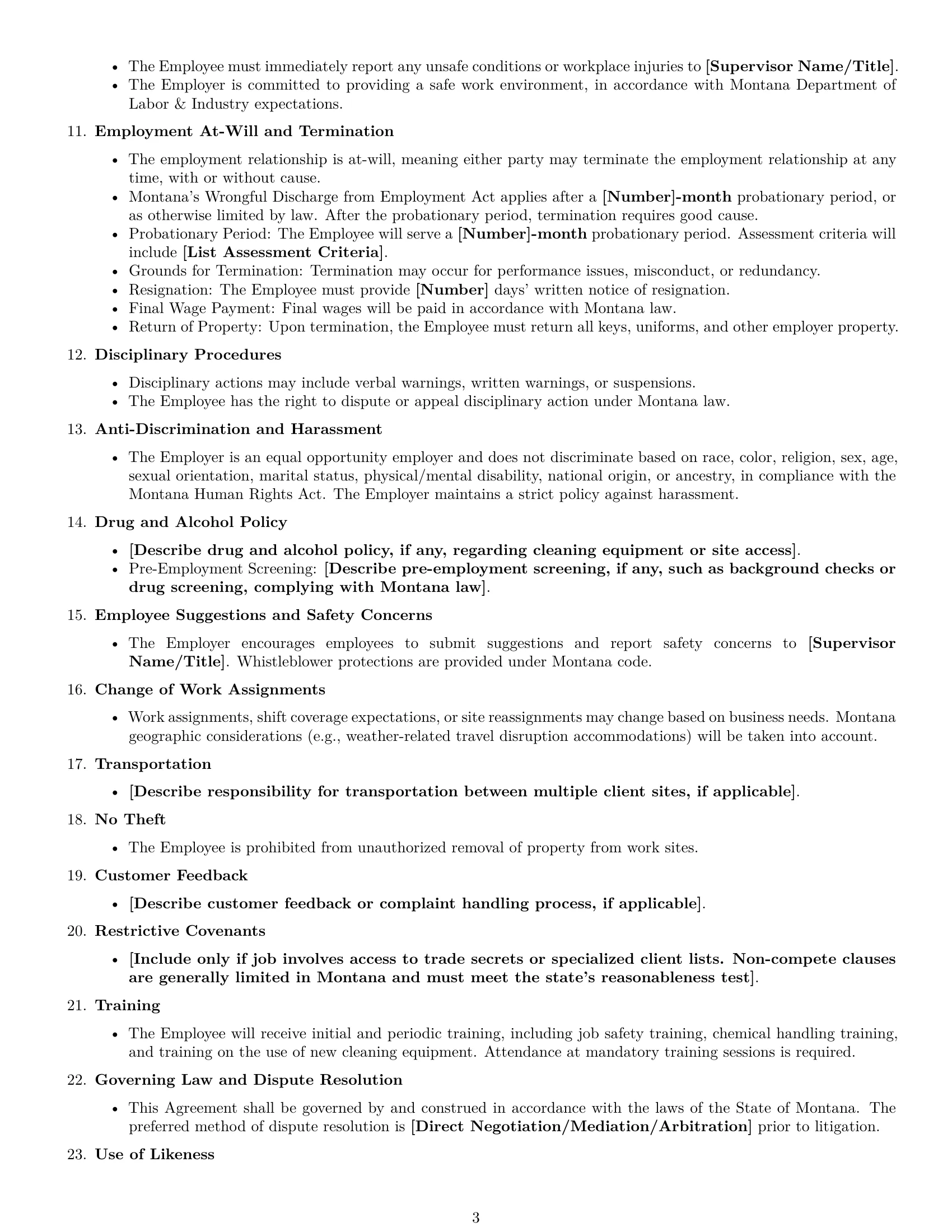 Preview page 3 of Free Montana cleaner employment contract template